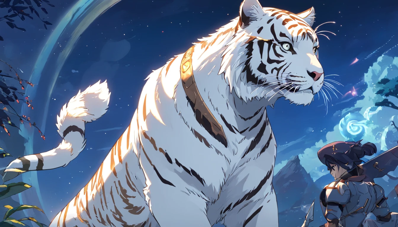 Tablet Sketch of Armor Portrait of Holy White Tiger from Classic of Mountains and Seas、kosmos、rays of moonlight、punky style、old paper texture,in mecha style,The is very detailed,Live-action,China-style