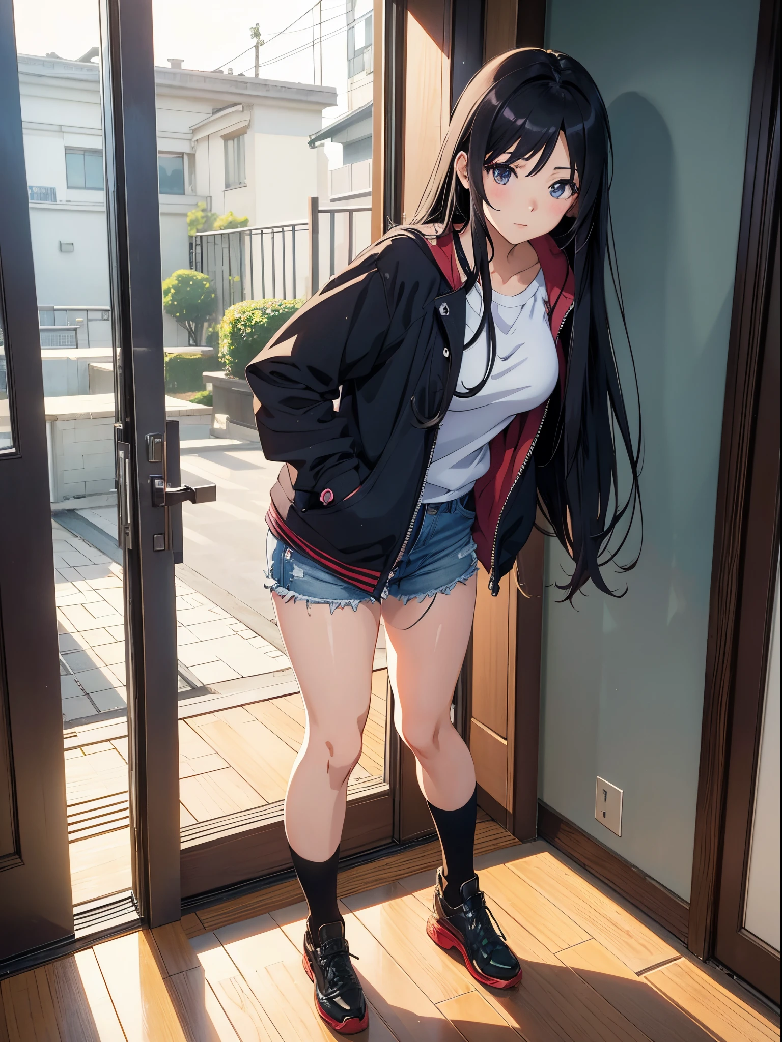 A woman leaning against the door posing for a photo, an anime drawing by Shitao, Hot topics on pixiv, scribbles, realistic anime 3D style, seductive anime girls, attractive anime girls, Guweiz style artwork, beautiful alluring anime , Casual pose, anime girl in real life, realistic young anime girl, ecchi style