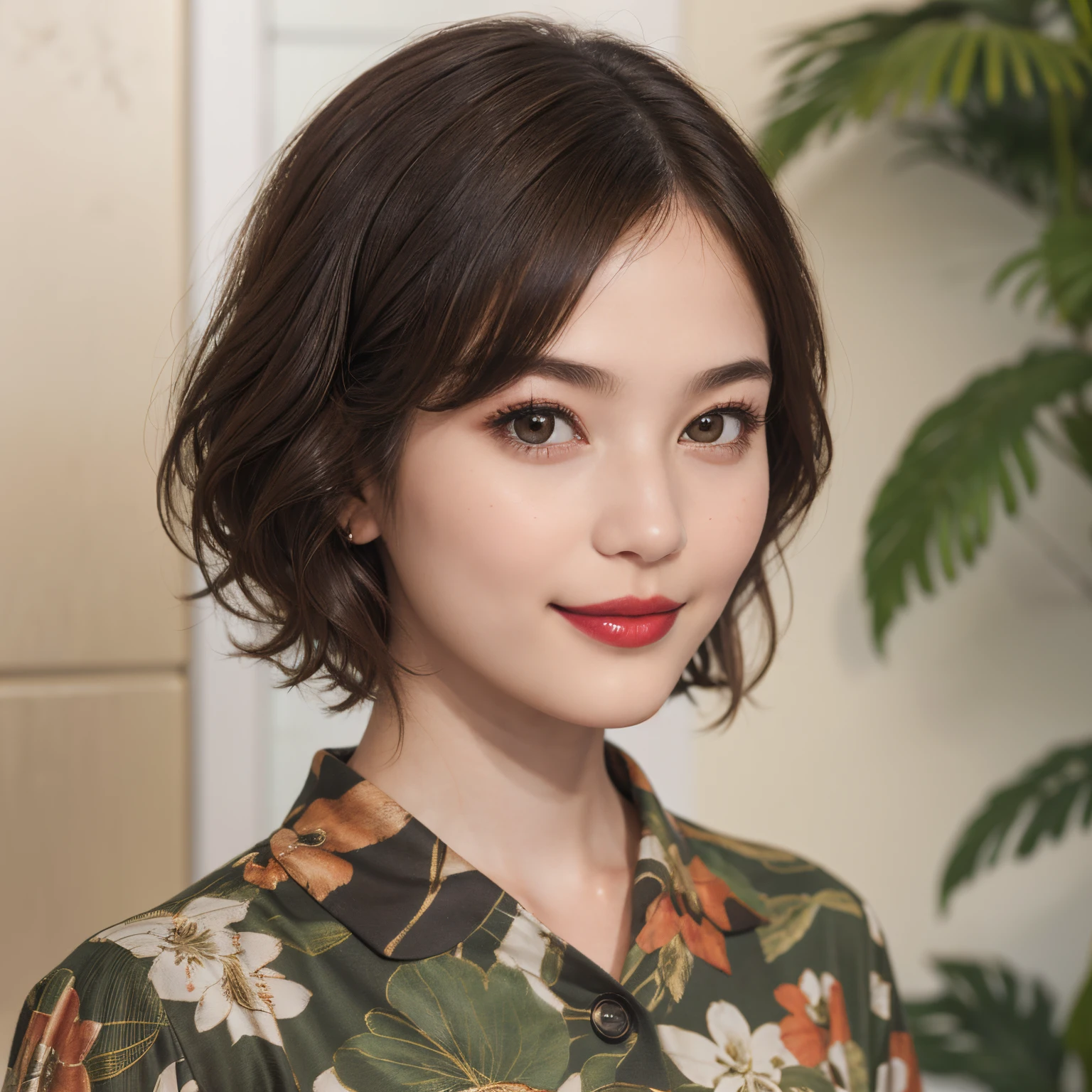 110
(a 20 yo woman,is standing), (A hyper-realistic), (high-level image quality), ((beautiful hairstyle 46)), ((short-hair)), (Gentle smile), (Keep your mouth shut), (lipsticks), (breasted:1.1), (wildlife print clothing)