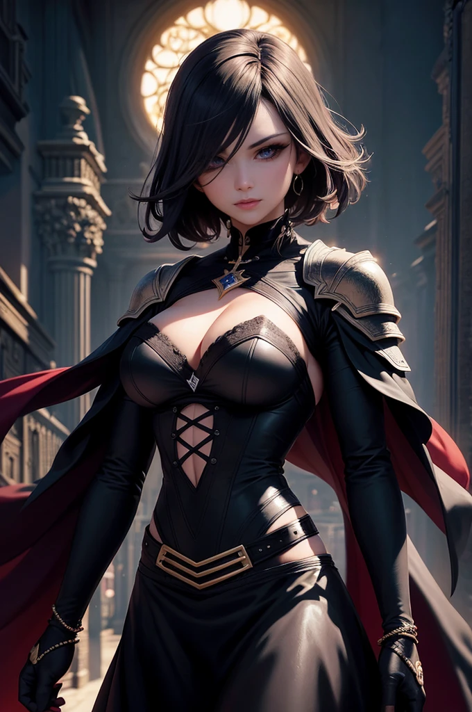 um close up de uma mulher em um vestido preto com uma capa vermelha, arte de personagem impressionante, Artgerm extremamente detalhado, epic exquisite character art, 2. 5 d cgi anime fantasia arte, Alena Aenami e Artgerm, Alexandra Fomina Artstation, Modelo IG | Artgerm, wlop e Artgerm, 3 d render arte do caractere 8 k