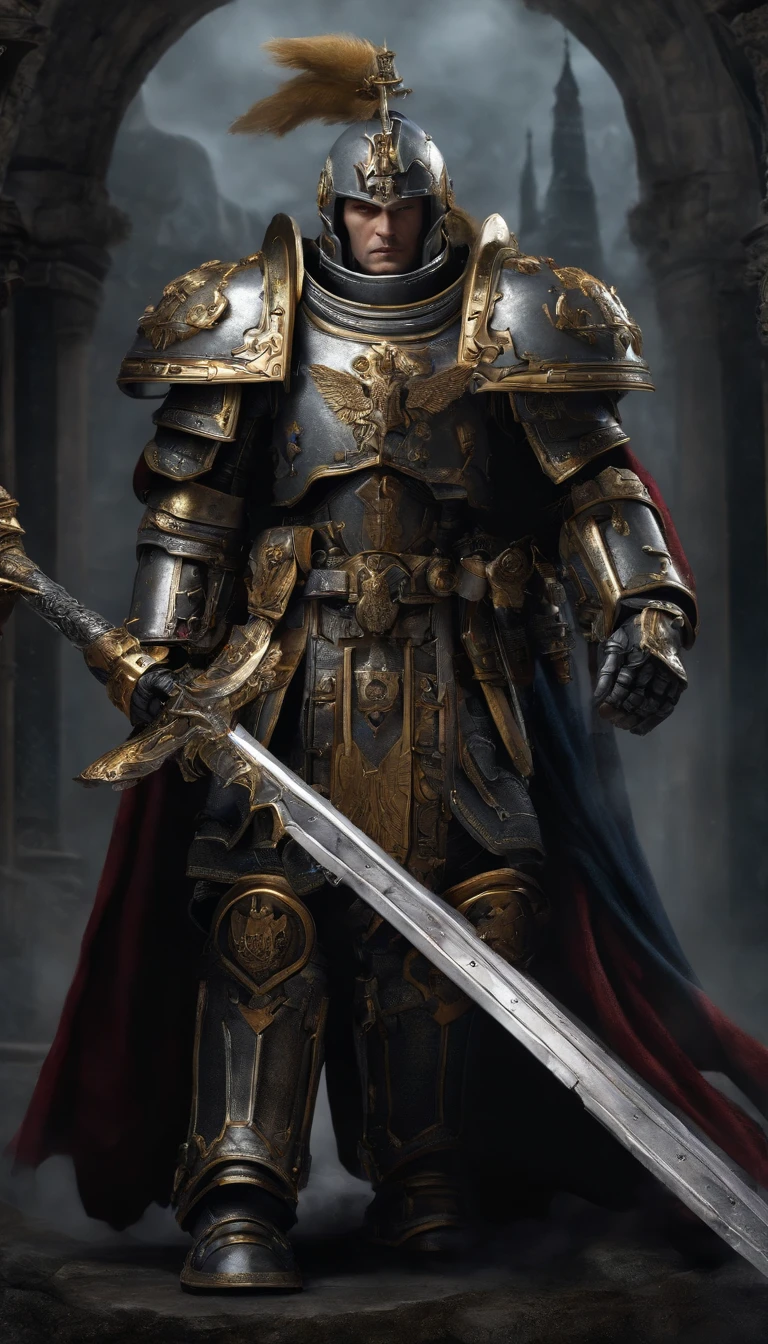 Warhammer 40K Gray Knights Chapter,Surreal art,Ultra-detailed details,full body shot shot