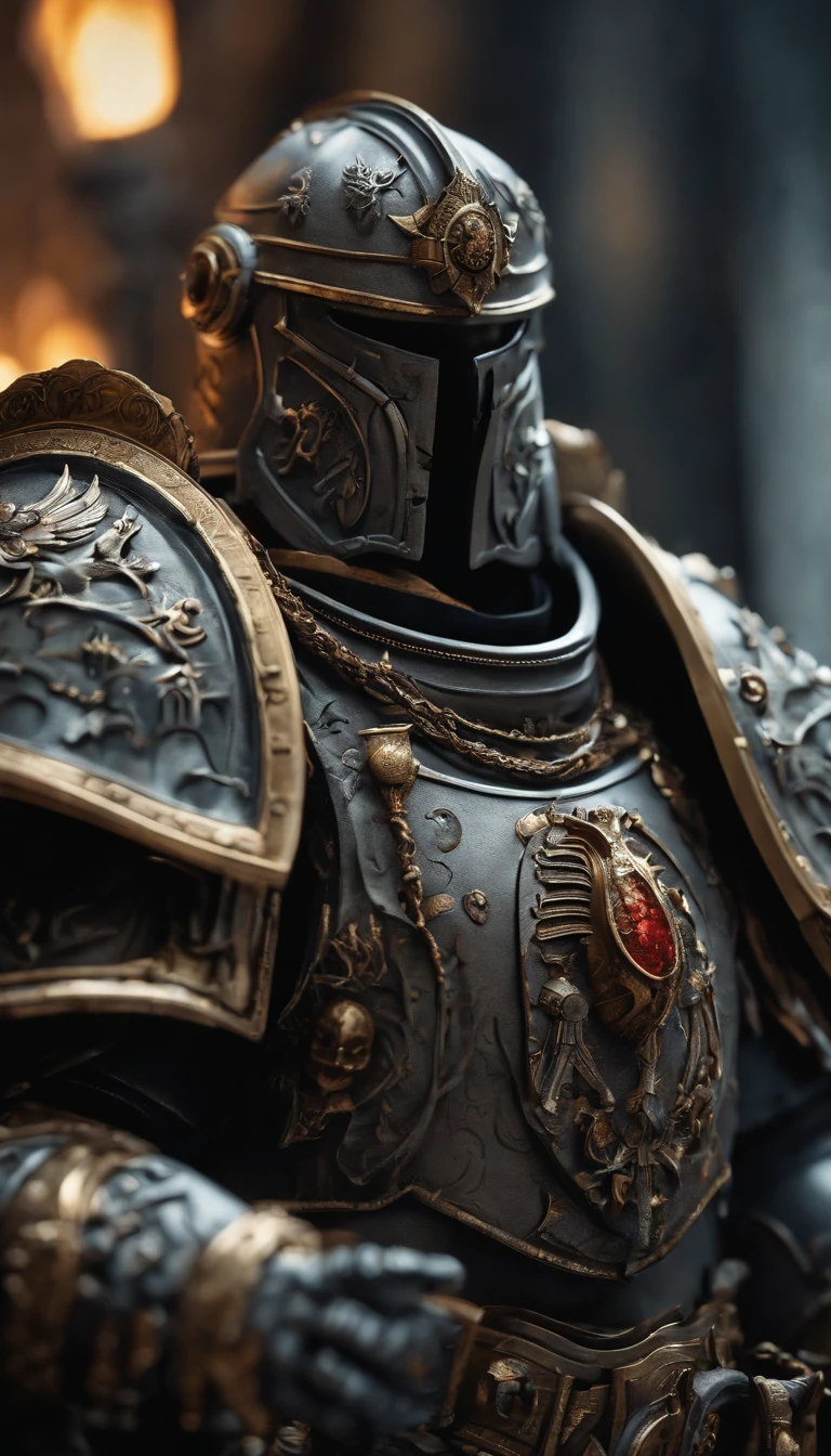 Dwarf wallpaper with a cyberpunk armor on the whole body in black color and golden stripes