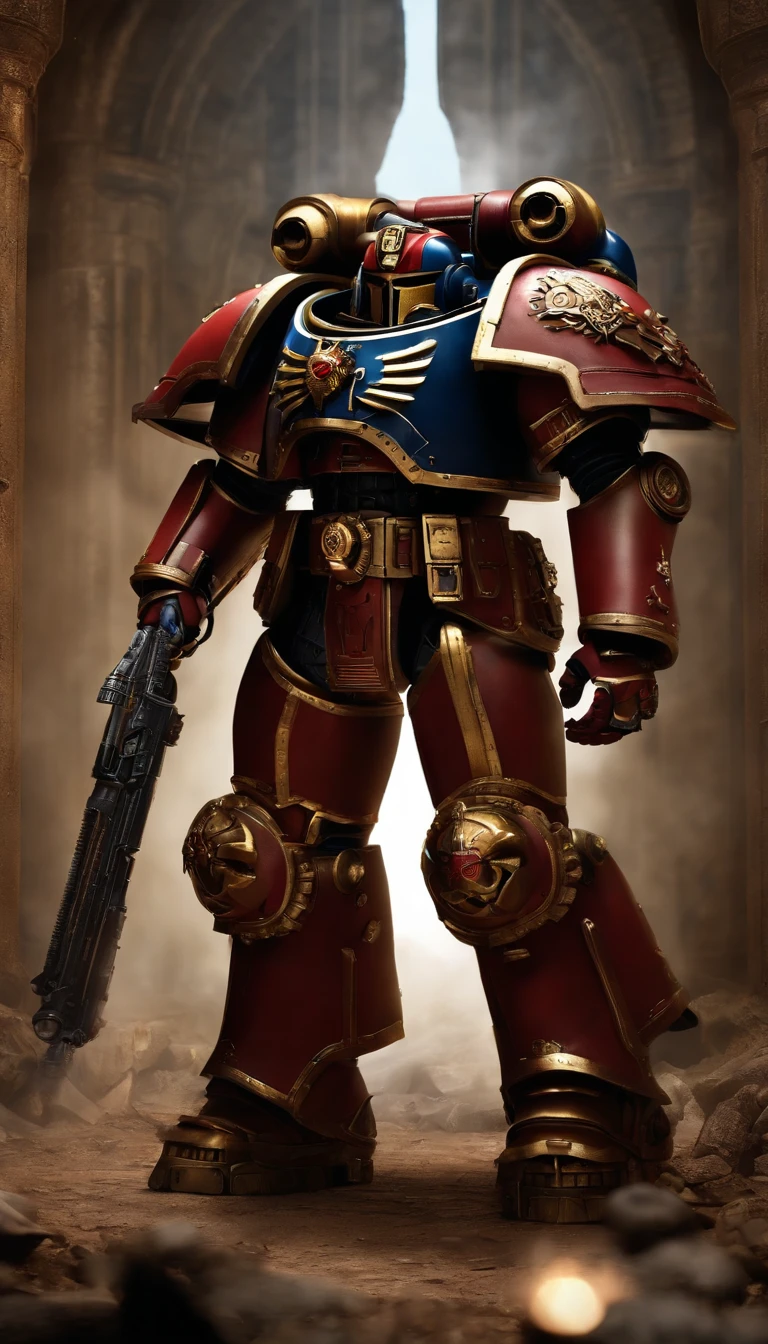 a photo of a male soldier, wearing a red armor, wearing a helmet <lora:WH40K:0.7>, tk-char, award winning image, highly detailed, 16k, masterpiece,  <lora:SPBGTK-C-Enh:0.3>