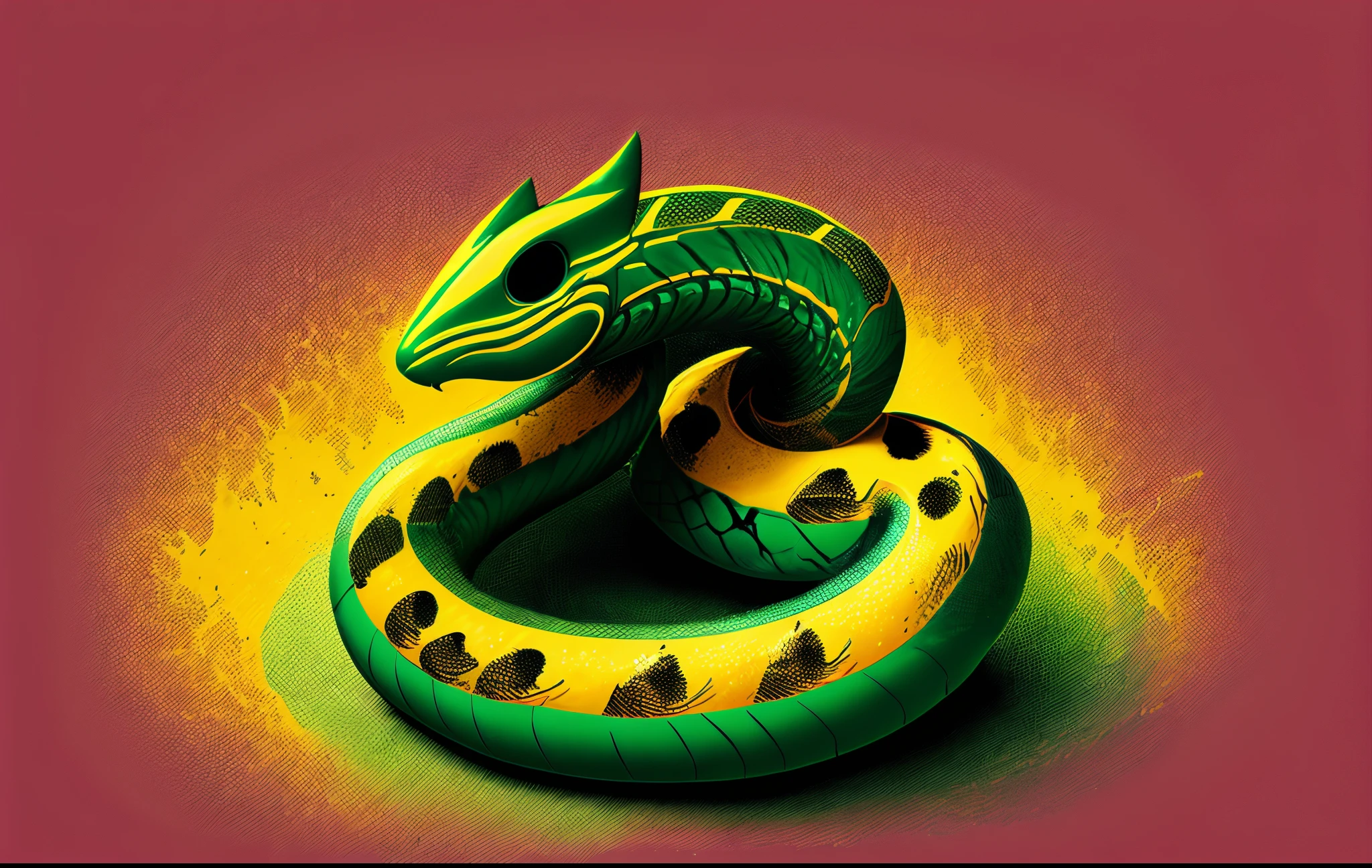 Cobra verde enrolada em um raio estilo cartoom