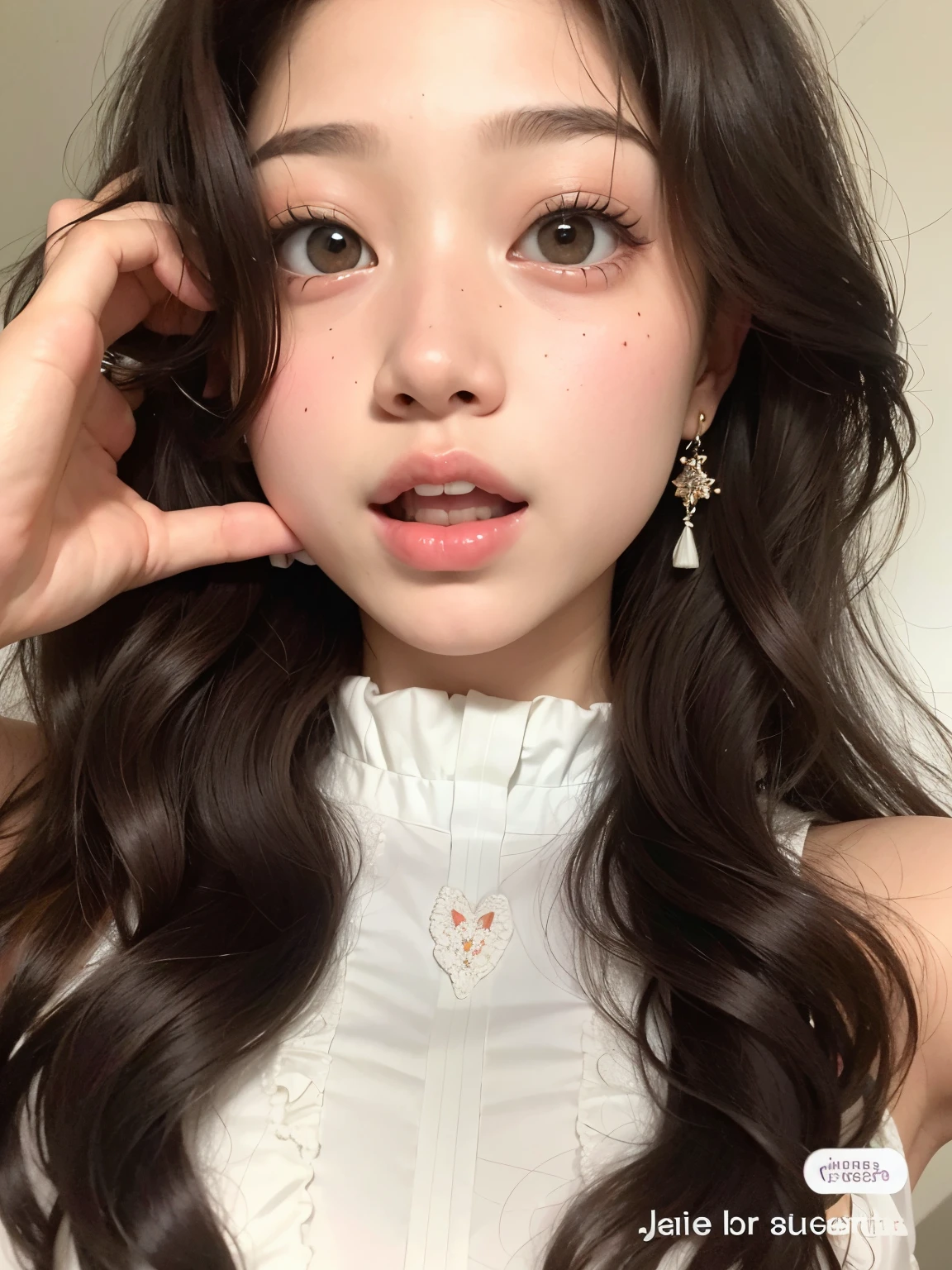 um close de uma mulher com um vestido branco e uma tesoura, Ulzzang, maquiagem sul-coreana popular, young adorable korean face, maquiagem coreana popular, wan adorable korean face, Lalisa Manobal, korean face features, menina coreana, Jaeyeon Nam, pale milky white porcelain skin, kawaii retrato realista, young cute wan asian face