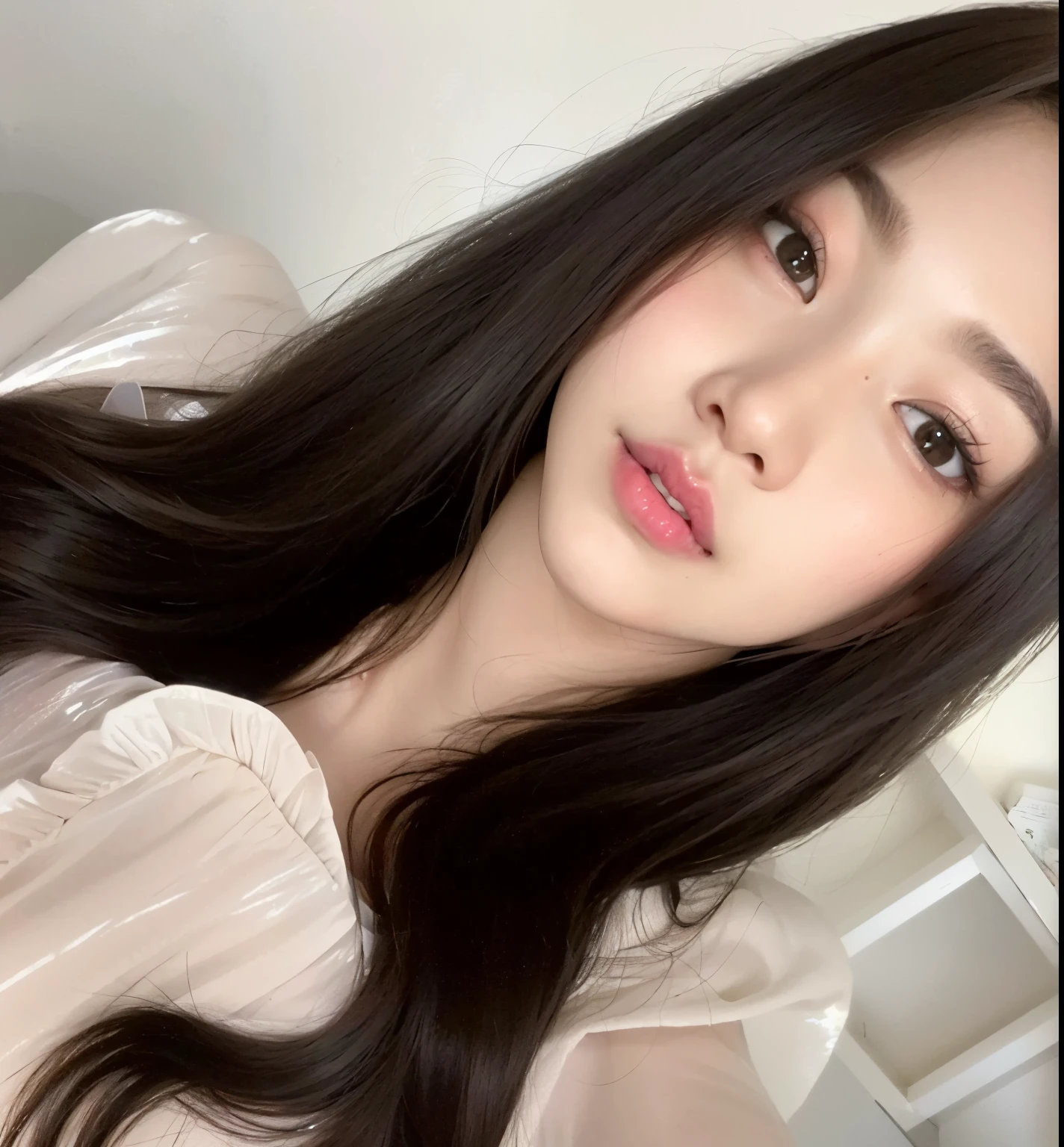 um close up de uma mulher com cabelos longos vestindo uma camisa branca, Ulzzang, Jinyoung Canela, wan adorable korean face, jennie blackpink, jisoo do blackpink, young adorable korean face, maquiagem sul-coreana popular, Jisoo do Blackpink, Retrato Jisoo Blackpink, maquiagem coreana popular, coreana, Jaeyeon Nam, jossi do blackpink, clear lips and high quality