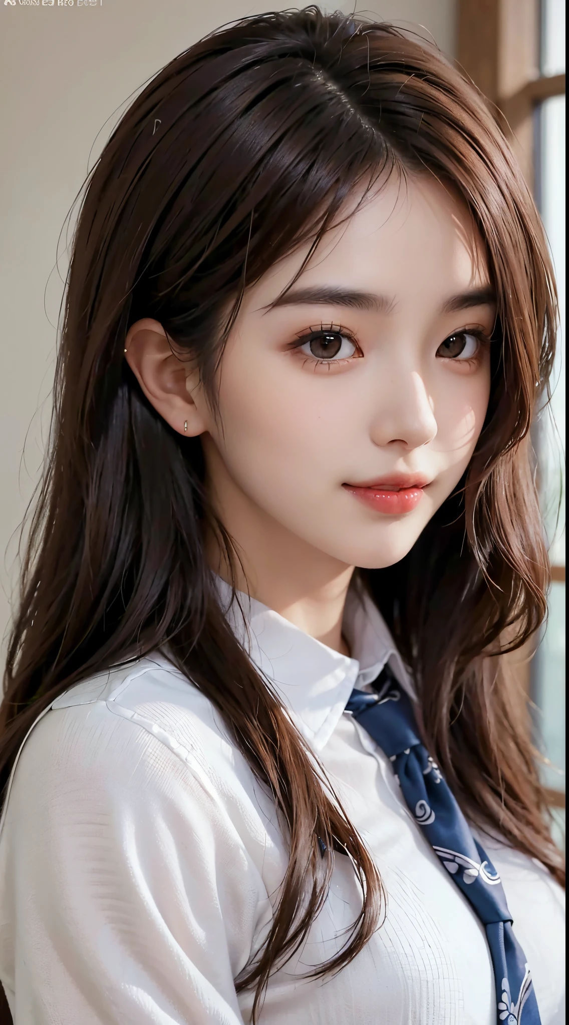 (best quality, 4k, highres, masterpiece:1.2), realistic, HDR, vivid colors, girl, school uniform, beautiful detailed eyes, beautiful detailed lips, long eyelashes, elegant pose, soft lighting, subtle shadows, vibrant background