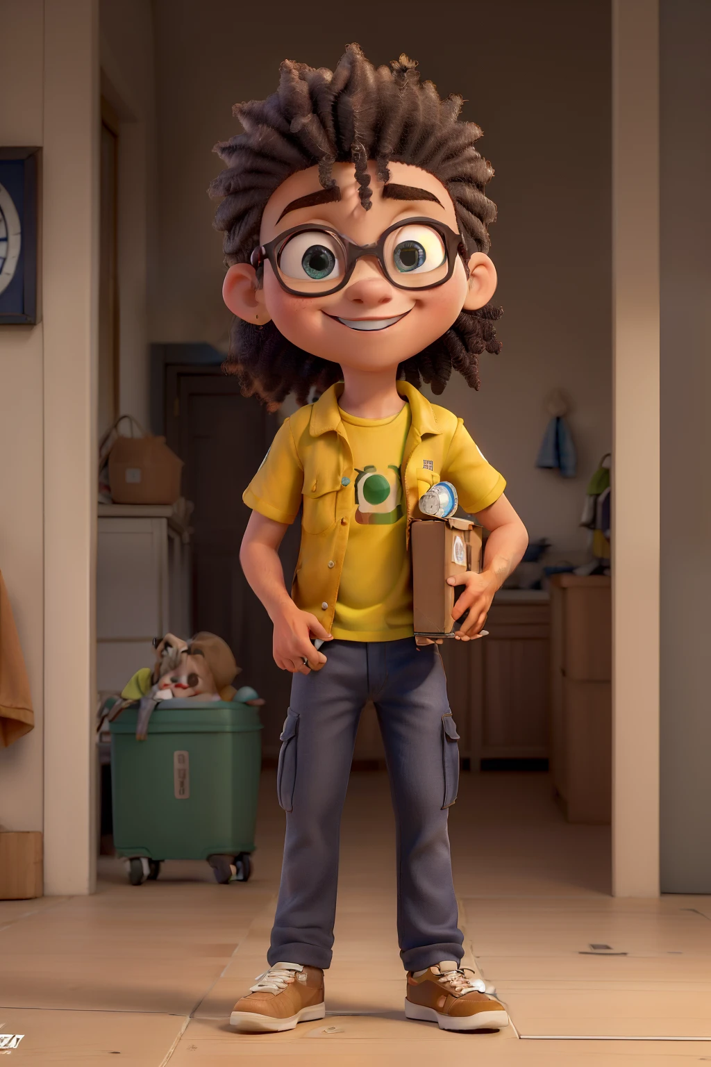 master part, da melhor qualidade, (((Uma entregadora jovem e alegre, cabelo pretos curtos estilo bob longo, olhos castanhos))), vestindo uma blusa branca, jaqueta de couro dos correios, smiling with a delivery box in hands