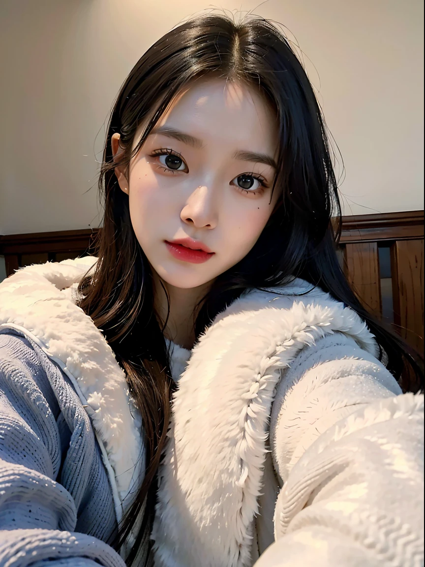 (Best Quality, 4k, 8K, high resolucion, Masterpiece:1.2), Ultra-detailed, (realisitic, Photorealistic, Realistis:1.37), Korean Woman, 20 years old, wintery, Winter padding,Wear ugg boots, a delicate face, long eyeslashes, Blue Eyes, Detailed nose, Detailed lips, Fair skin, Long hair