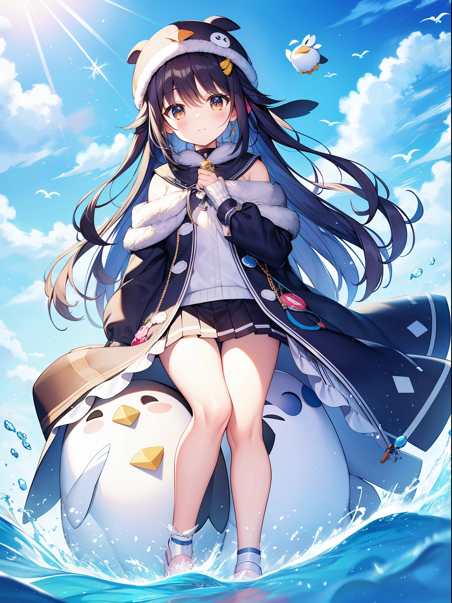 A cute and fluffy penguin、An exciting adventure with intricate details.
