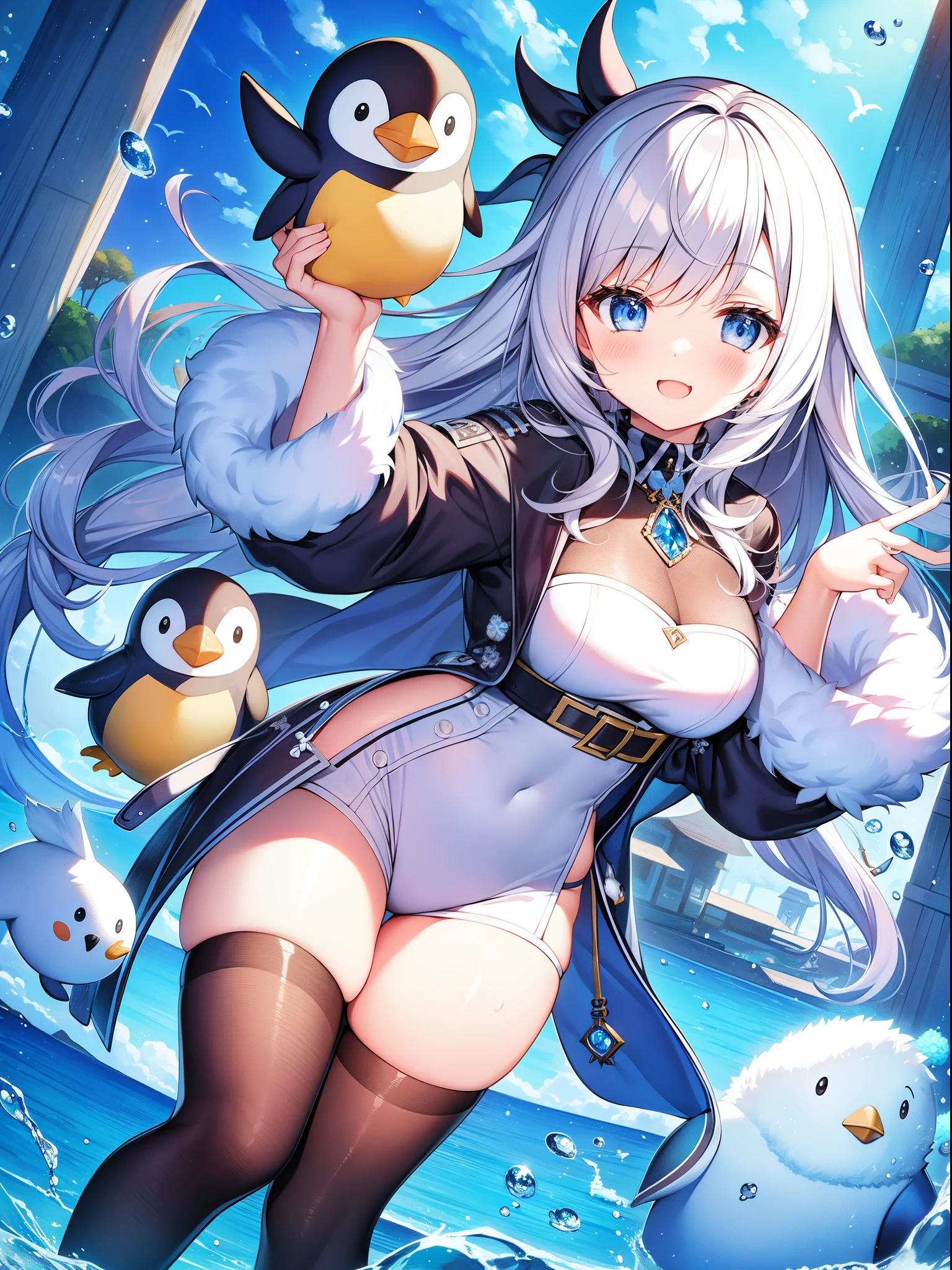 A cute and fluffy penguin、An exciting adventure with intricate details.