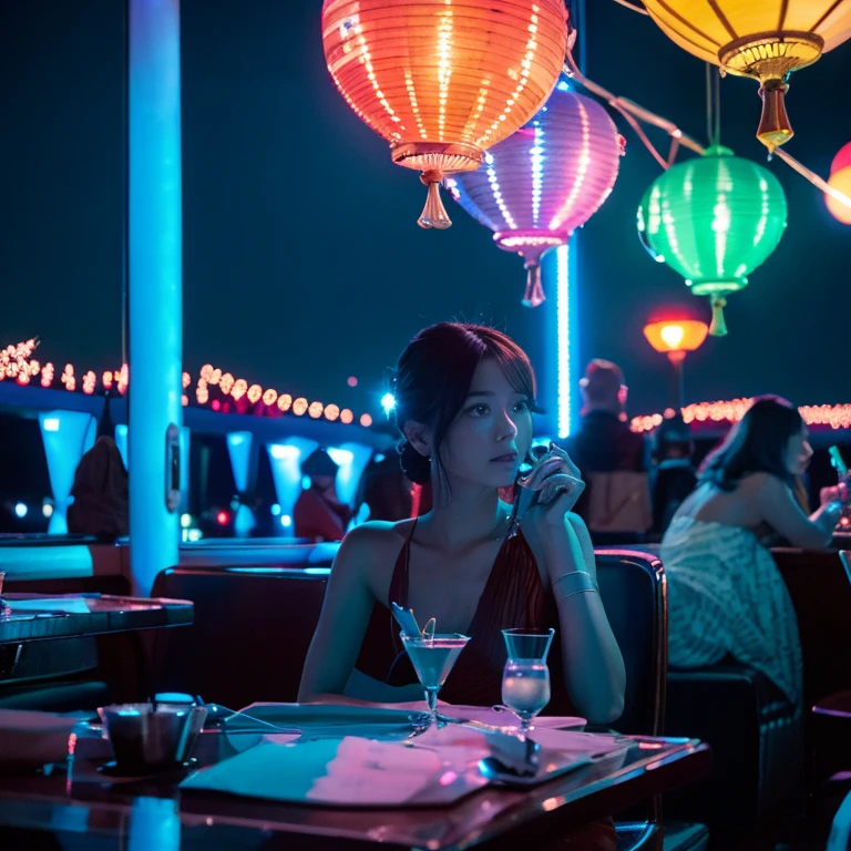 cocktails、cyan colors、nighttime scene、illuminations