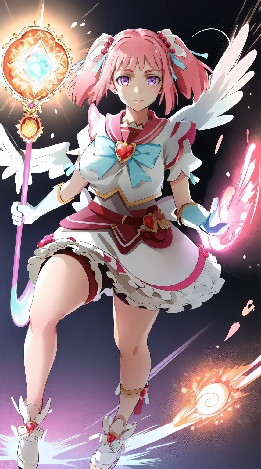 masterpiece, best quality, indoors, mamikafairy, 1girl, solo, looking at viewer,, hand arms full body,boots, standing,cute,breast, curvy, female,fantasy goddess,there is a cartoon picture of a woman with a very large breast, glowing divine being, glowing holy aura, inspired by Luma Rouge, the non-binary deity of spring, ethereal rainbow nimbus, the aura goddess of fire, inspired by Mariel, glowing aura around her, astral aura, as the goddess of the sun, “uwu the prismatic person, big breast, serious, beautiful eyes, , full body, walking, long robe, long dress, ,priestess ,holy, smile, god rays, ray tracing, sparkle, cinematic lighting, UHD, retina, masterpiece, ccurate, anatomically correct, textured skin, super detail, high details, high quality, award winning, best quality, highres, 1080P, HD, 4K, thunder aura, light aura,full, snak staff,closed mouth, huge breast, curvy, bimbo,standing, smile, happy