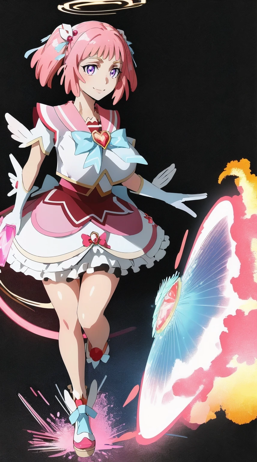 masterpiece, best quality, indoors, mamikafairy, 1girl, solo, looking at viewer,, hand arms full body,boots, standing,cute,breast, curvy, female,fantasy goddess,there is a cartoon picture of a woman with a very large breast, glowing divine being, glowing holy aura, inspired by Luma Rouge, the non-binary deity of spring, ethereal rainbow nimbus, the aura goddess of fire, inspired by Mariel, glowing aura around her, astral aura, as the goddess of the sun, “uwu the prismatic person, big breast, serious, beautiful eyes, , full body, walking, long robe, long dress, ,priestess ,holy, smile, god rays, ray tracing, sparkle, cinematic lighting, UHD, retina, masterpiece, ccurate, anatomically correct, textured skin, super detail, high details, high quality, award winning, best quality, highres, 1080P, HD, 4K, thunder aura, light aura,full, snak staff,closed mouth, huge breast, curvy, bimbo,standing, smile, happy