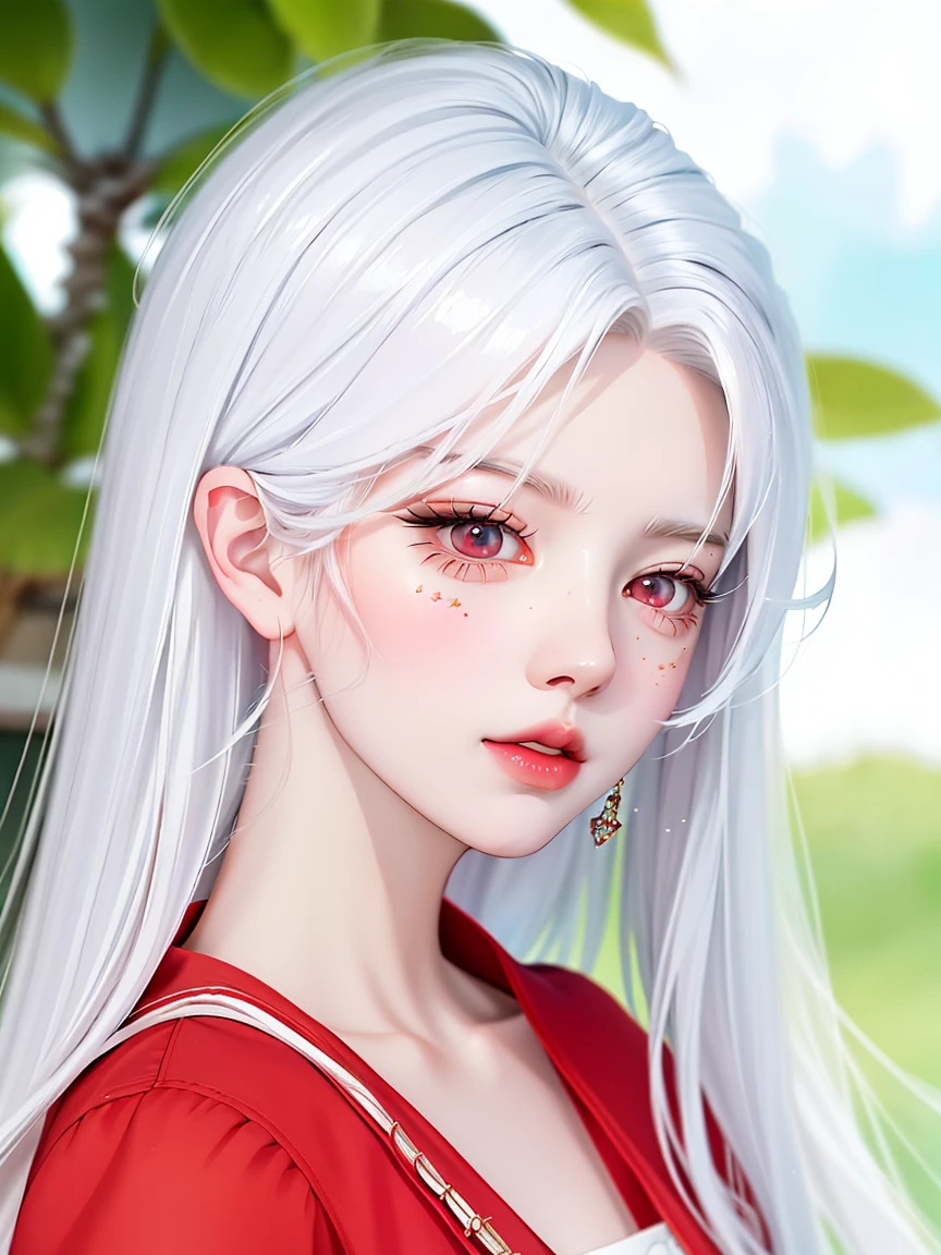 anime girl with long white hair and red collared top, beautiful anime portrait, white haired deity, white hime cut hairstyle, girl with white hair, guweiz, detailed portrait of anime girl, beautiful anime girl, stunning anime face portrait, portrait of an anime girl, beautiful anime style, portrait anime girl, beautiful anime woman, perfect white haired girl, beautiful anime face