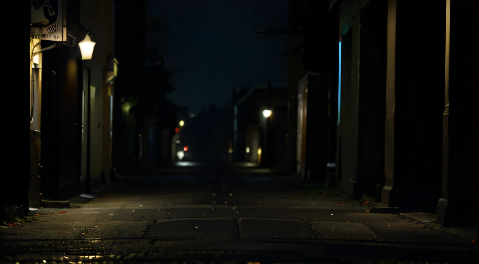 A dark and scary night without any birds and lonely street people