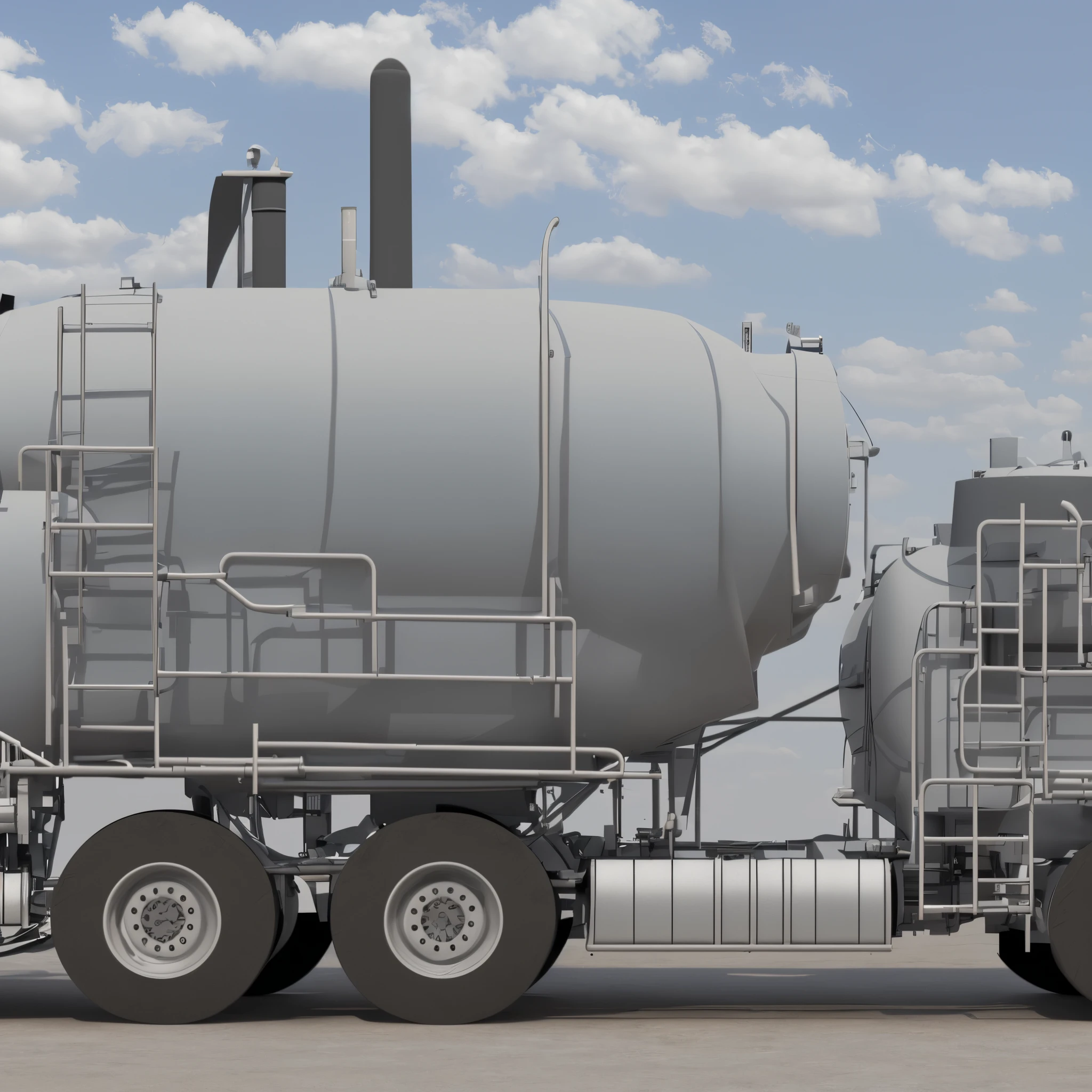 Generate a 3D drawing of a cement tanker truck --auto --s2