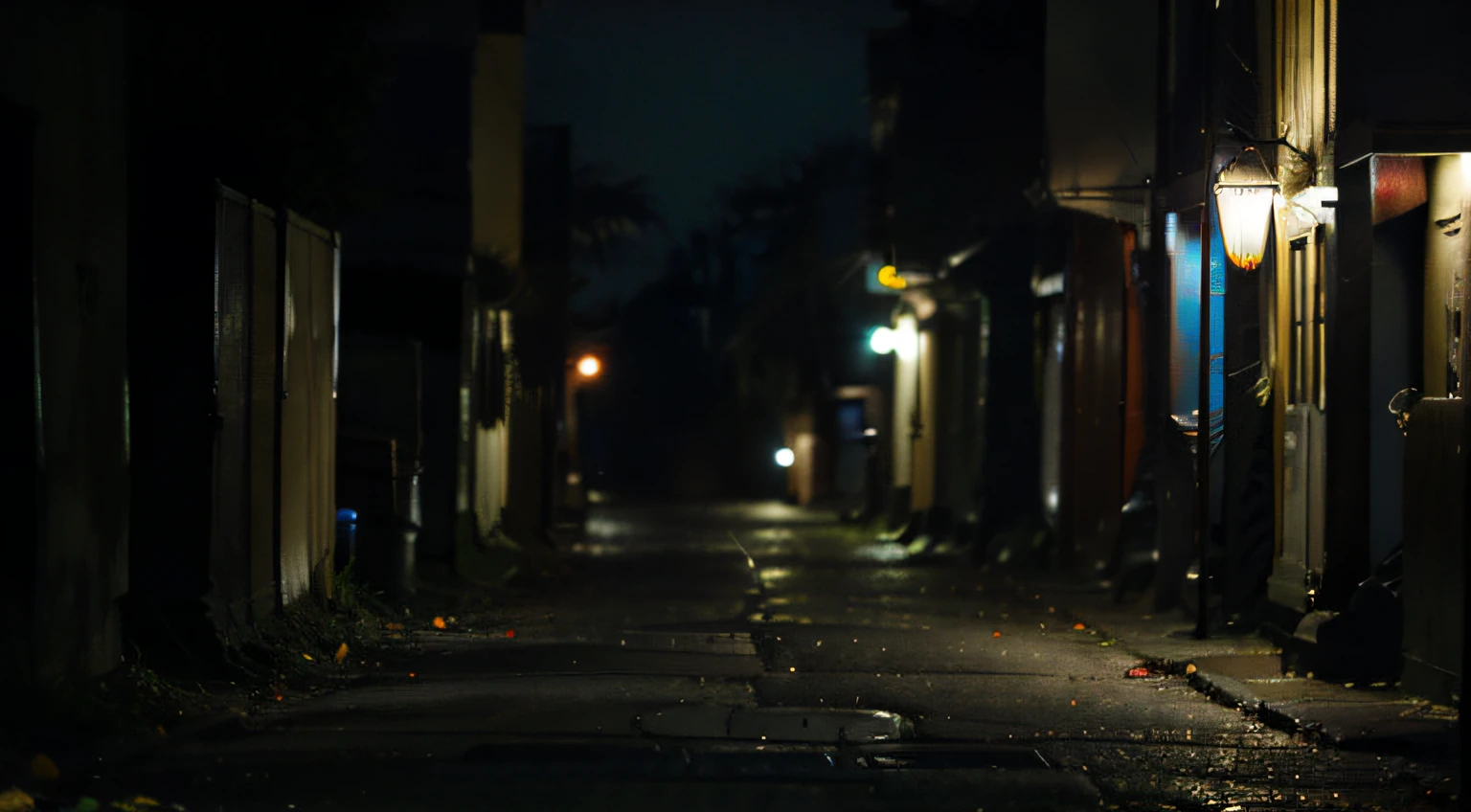 A dark and scary night without any birds and lonely street people