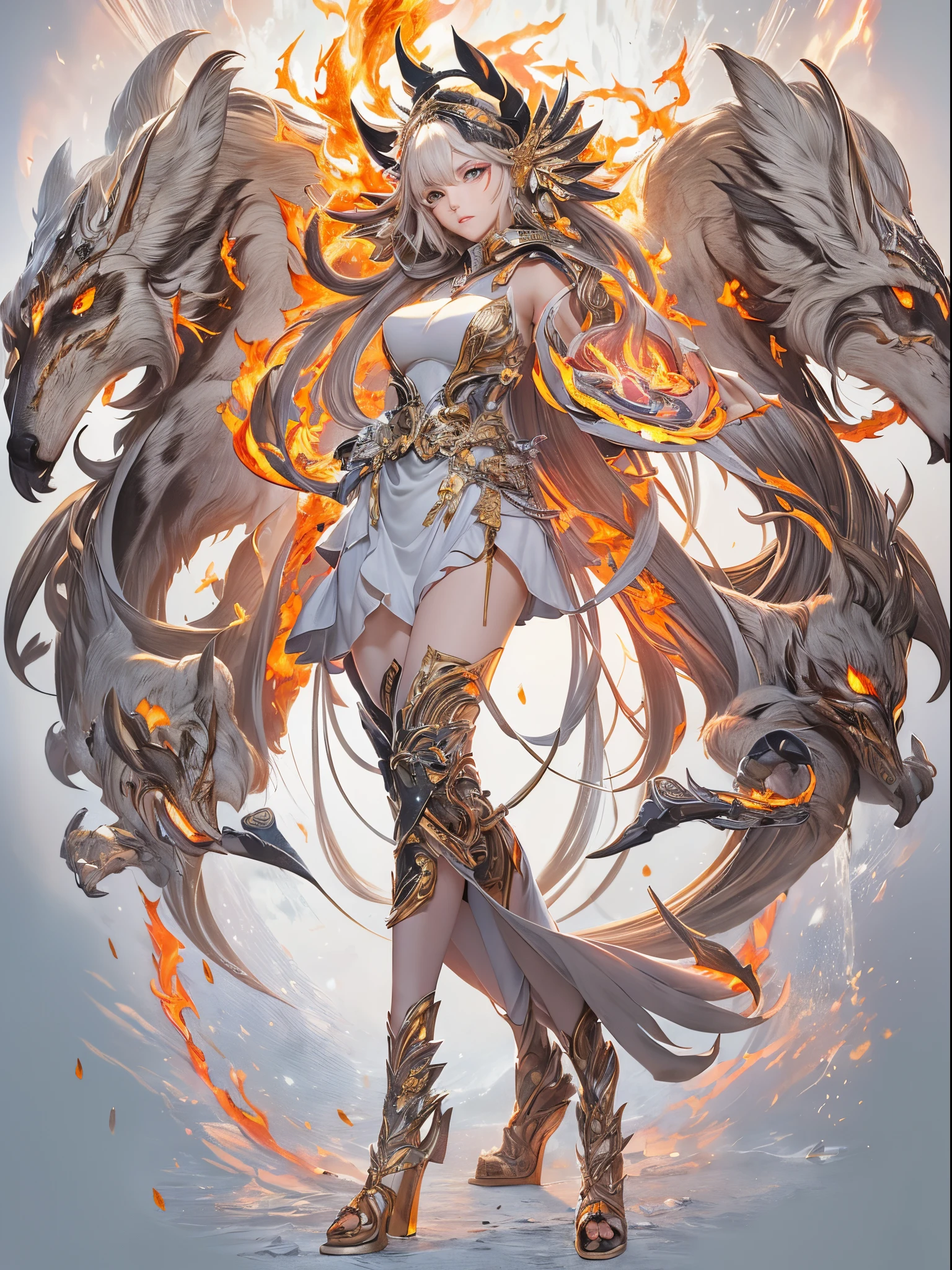((Finest quality)),(超A high resolution),(ultra-detailliert),(Meticulous portrayal),((Best Anime)),(Finest works of art),Ultra-Precision Art,The art of astounding depiction,Overwhelming descriptive power:1.5, (One Goddess:1.5),(((asymmetrical fashion:1.5))),asymmetrical fashion:1.5,asymmetry,release of light:1.3,explosive,Challenging,showy, A ferocious hound wrapped in flames