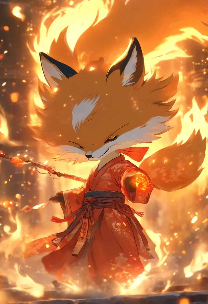 (tmasterpiece), (Best quality at best), Cinematic quality，Rendered by Octane，Ultra-detailed details，1 boy,Cool action，Wearing ancient Chinese Hanfu，(Ancient Chinese Formation:1.2),Energy surrounds，light particle fluid，Fairy air fluttering，Luminous magic circle，Summon ancient beasts，（Behind him，is a huge fox：1.5）