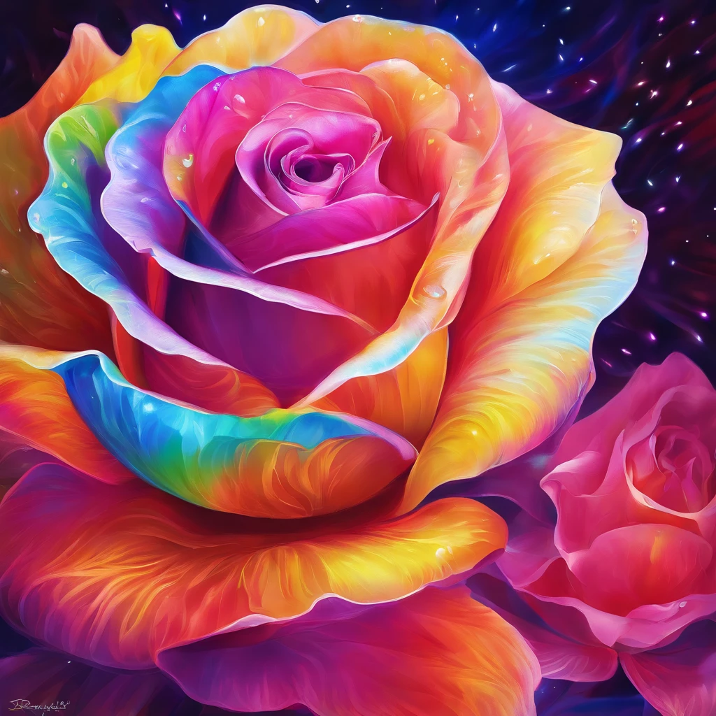 radiant rose，Petals in rainbow colors,Radiating the light of the sun and moon，Crystal material，Reflective，refractions，cleanness，ultradetailed，hyper realisitc，Best quality