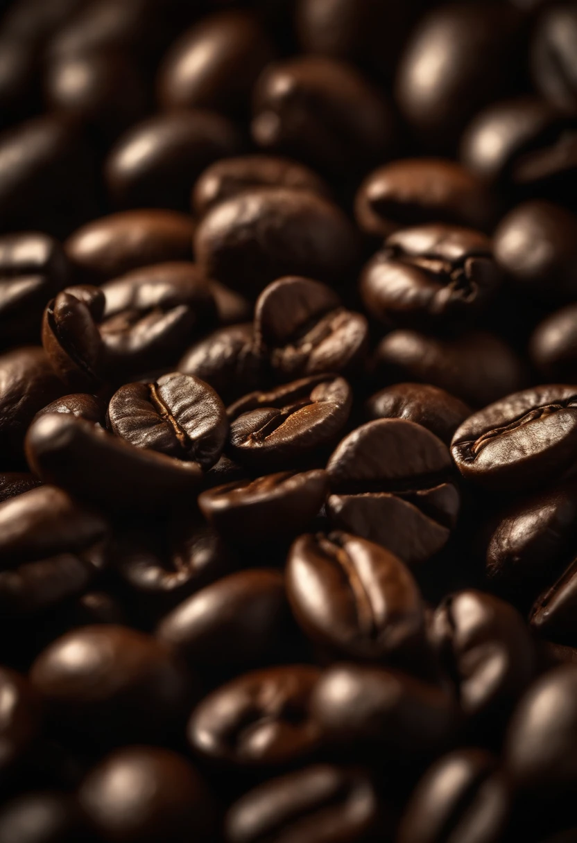 A high-resolution image of a close-up shot of coffee beans, showcasing their rich brown color, glossy texture, and intricate surface patterns, creating a visually enticing and tactile image.