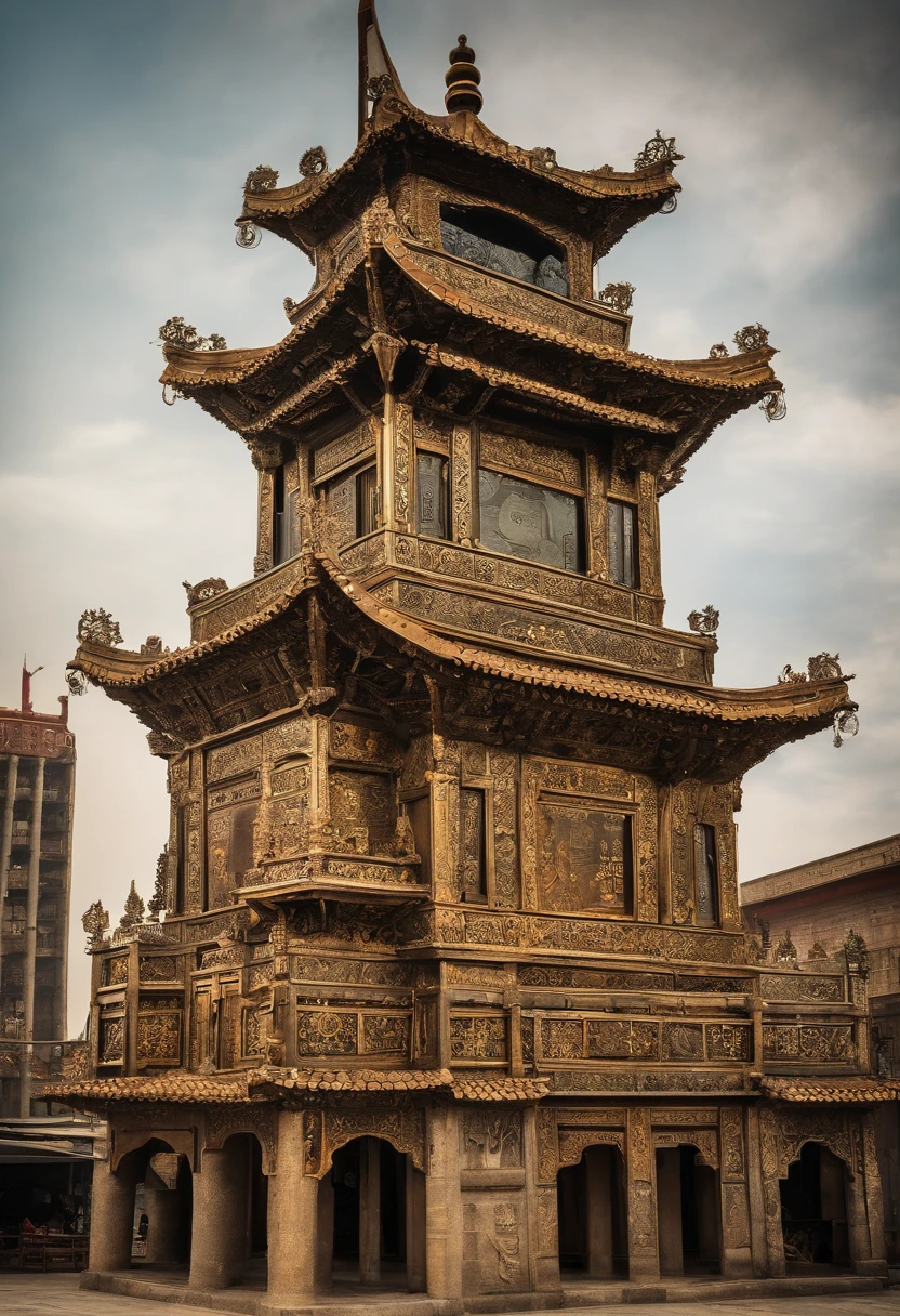 Xi'an Bell Tower，Silk Road，ancient buildings，Chinese painting style