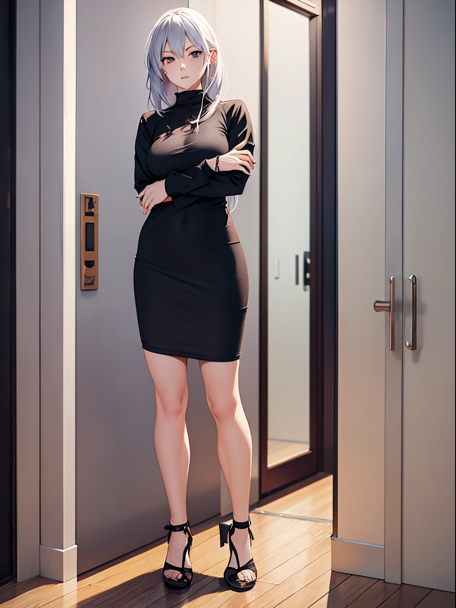 A woman leaning against the door posing for a photo, an anime drawing by Shitao, Hot topics on pixiv, scribbles, realistic anime 3D style, seductive anime girls, attractive anime girls, Guweiz style artwork, beautiful alluring anime , Casual pose, anime girl in real life, realistic young anime girl, ecchi style