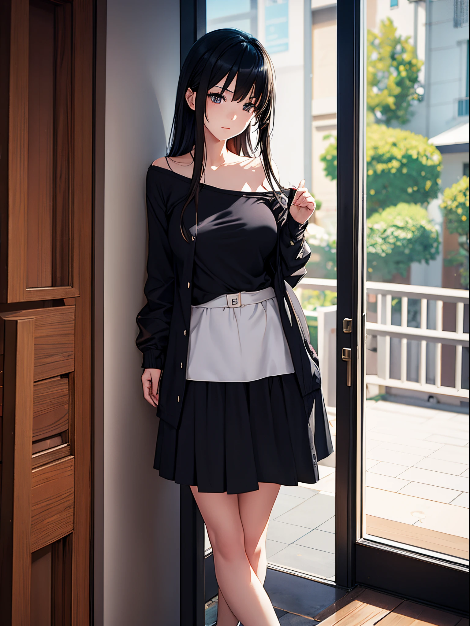 A woman leaning against the door posing for a photo, an anime drawing by Shitao, Hot topics on pixiv, scribbles, realistic anime 3D style, seductive anime girls, attractive anime girls, Guweiz style artwork, beautiful alluring anime teen, Casual pose, anime girl in real life, realistic young anime girl, ecchi style