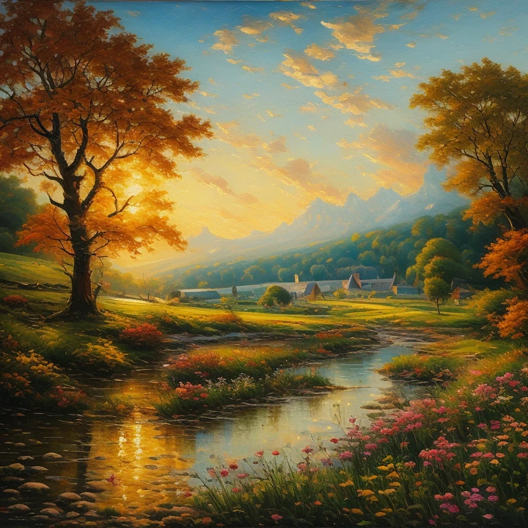 oil painting of landscape in an Romantic Impressionist Elegance