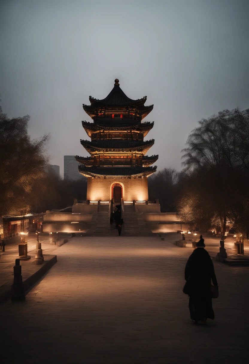 Xi'an Bell Tower,Silk Road,ancient buildings,Chinese painting style