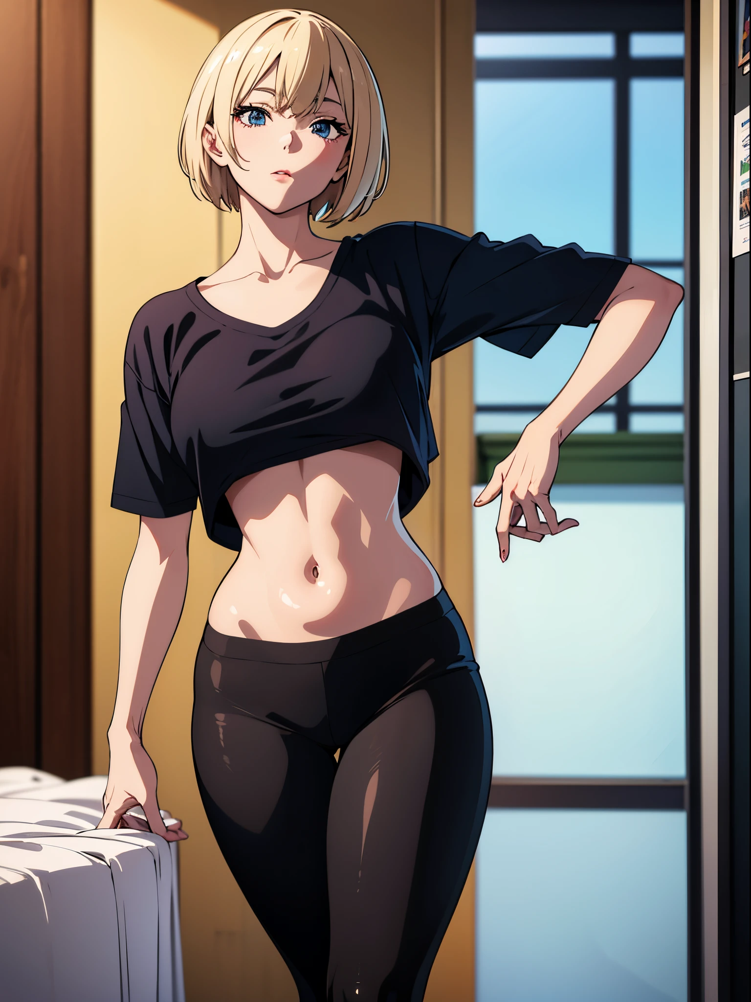 Woman wearing white short sleeves and black leggings posing for photo, Exposing the abdomen，The figure is good，The head is not exposed，[ 4K realism ]!!, [ 4K realism ]!!!, [ 4K digital art ]!!, Realistic shadow perfect body, realisticlying!!!!!!! art-style, photorealistic anime, by Shitao, Popular topics on cgstation, Casual pose, realistic anime 3D style