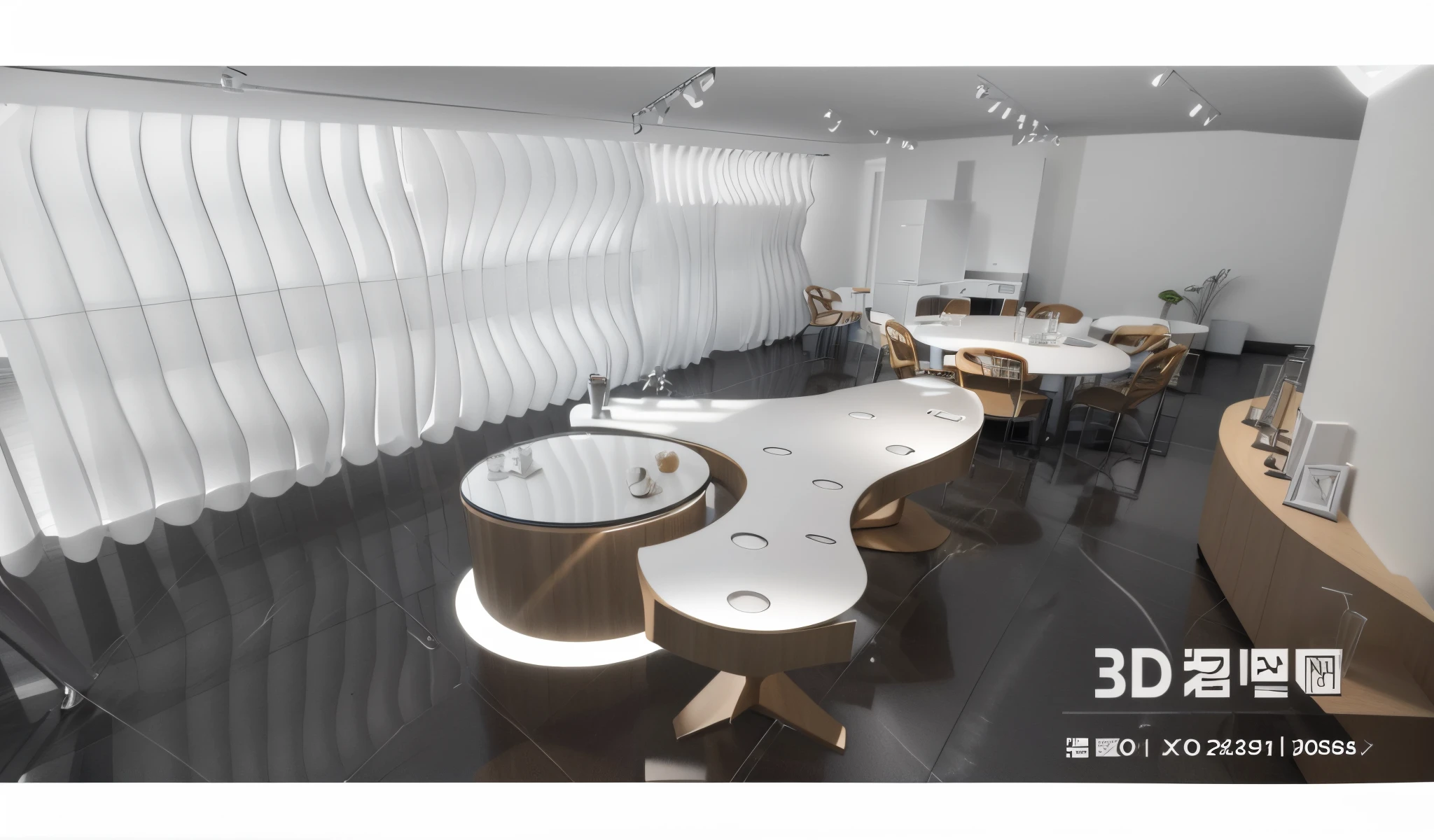 Close-up of a room with table and chairs, Showroom scene, 3D hard surface design, Product design renderings, 3d product, Large table, 3D model, 3 d model, 3d render”, 3D ios room photos, 3d CG, 3D CG, With 3D rendering, With 3D rendering, high quality 3d render