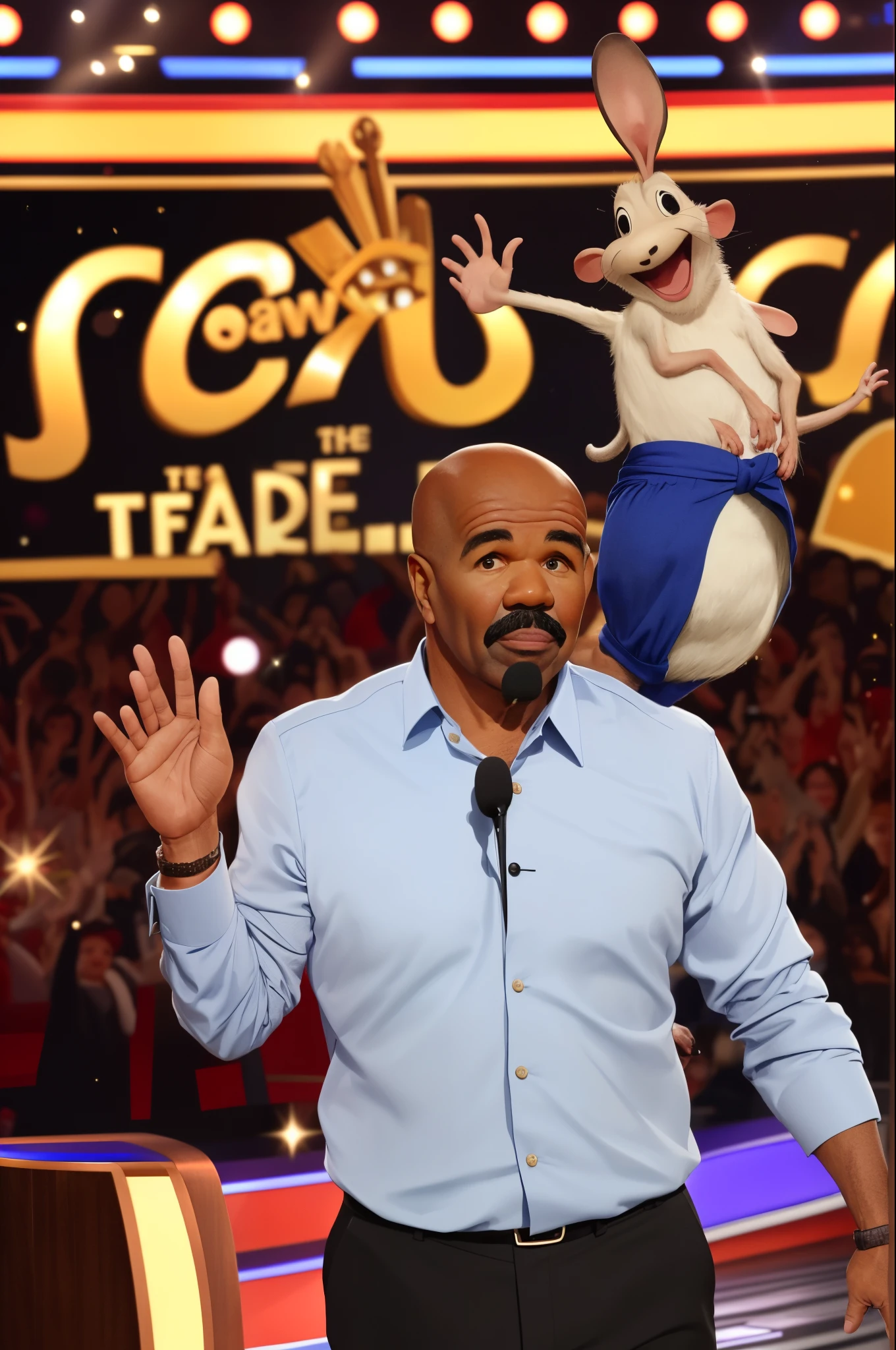 Steve harvey from family feud with the rat from Ratatouille