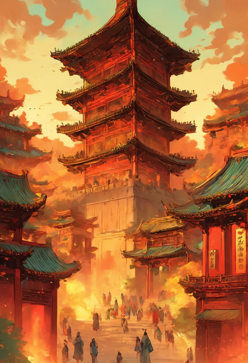 Xi'an Bell Tower,Silk Road,ancient buildings,Chinese painting style