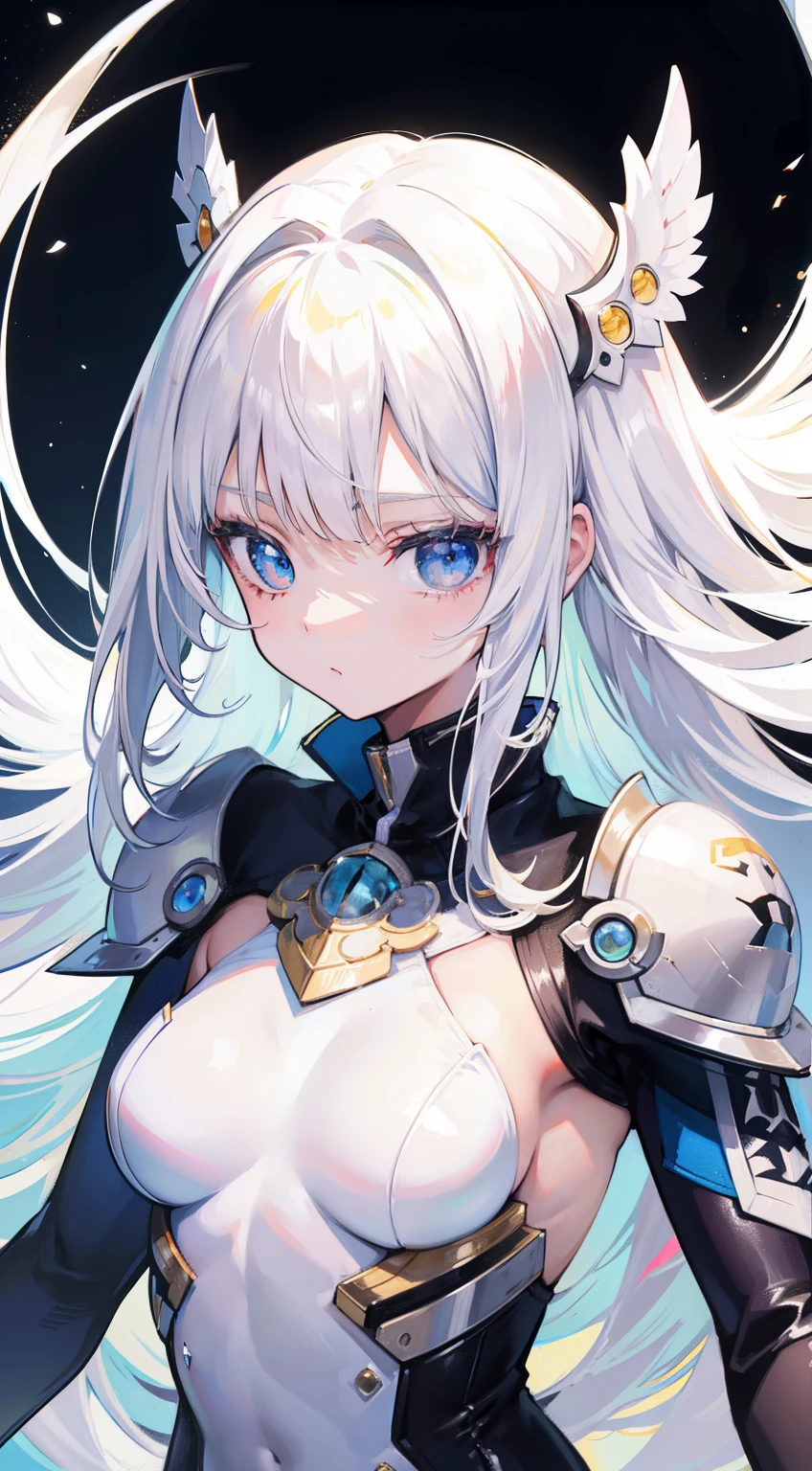 white hair,Top image quality,teens girl,masterpiece,de pele branca,Semi-long hair,,hime-cut,small tits,tits out,Glowing face,Rider Suit
