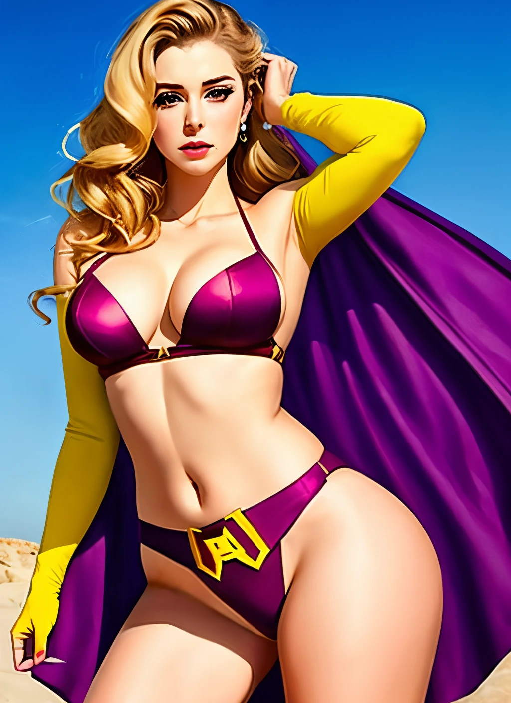 Super héroïne de la serie The Boys nommée Queen Gyozas. Elle porte un costume sexy de super heros. Cest une belle femme aux cheveux marrons, les yeux jaunes, et beaucoup de nourriture et de gyozas autour d'elle