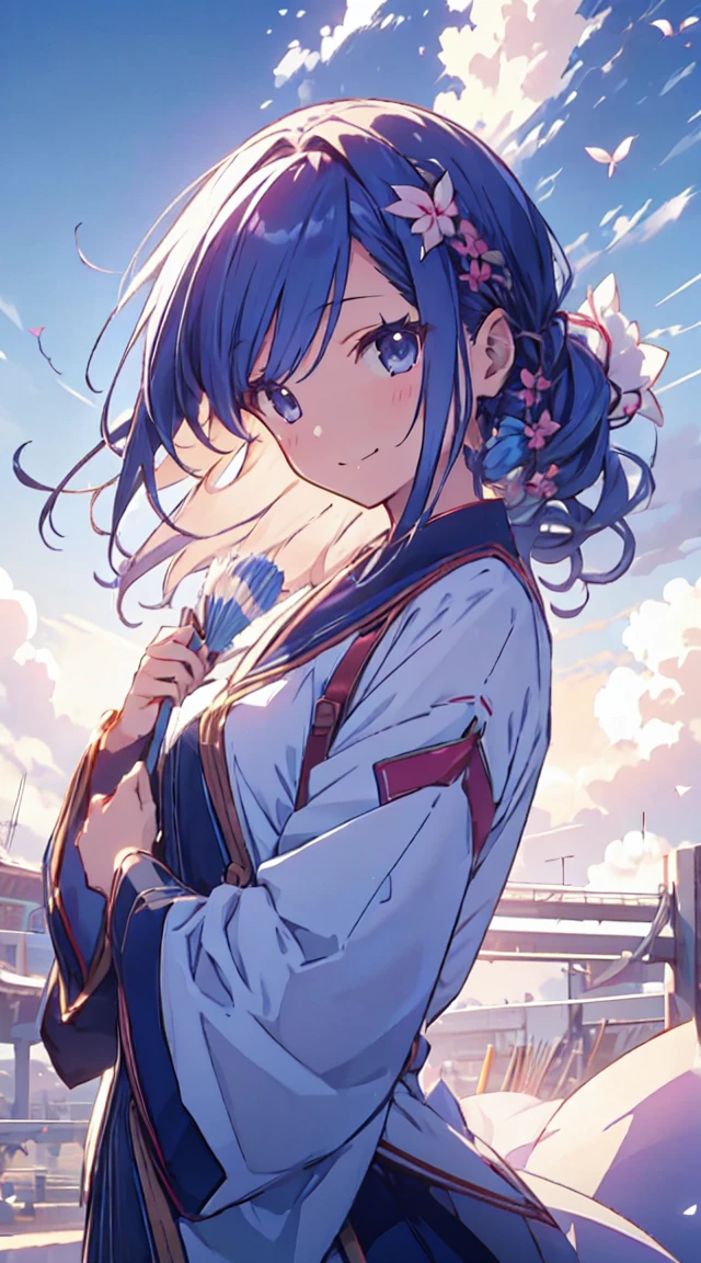 masutepiece, Best Quality,Illustration, Wallpaper, ultra -detail, 1beautiful girl、Hair fluttering in the wind、♡、Futomo、Poses in motion、A slight smil