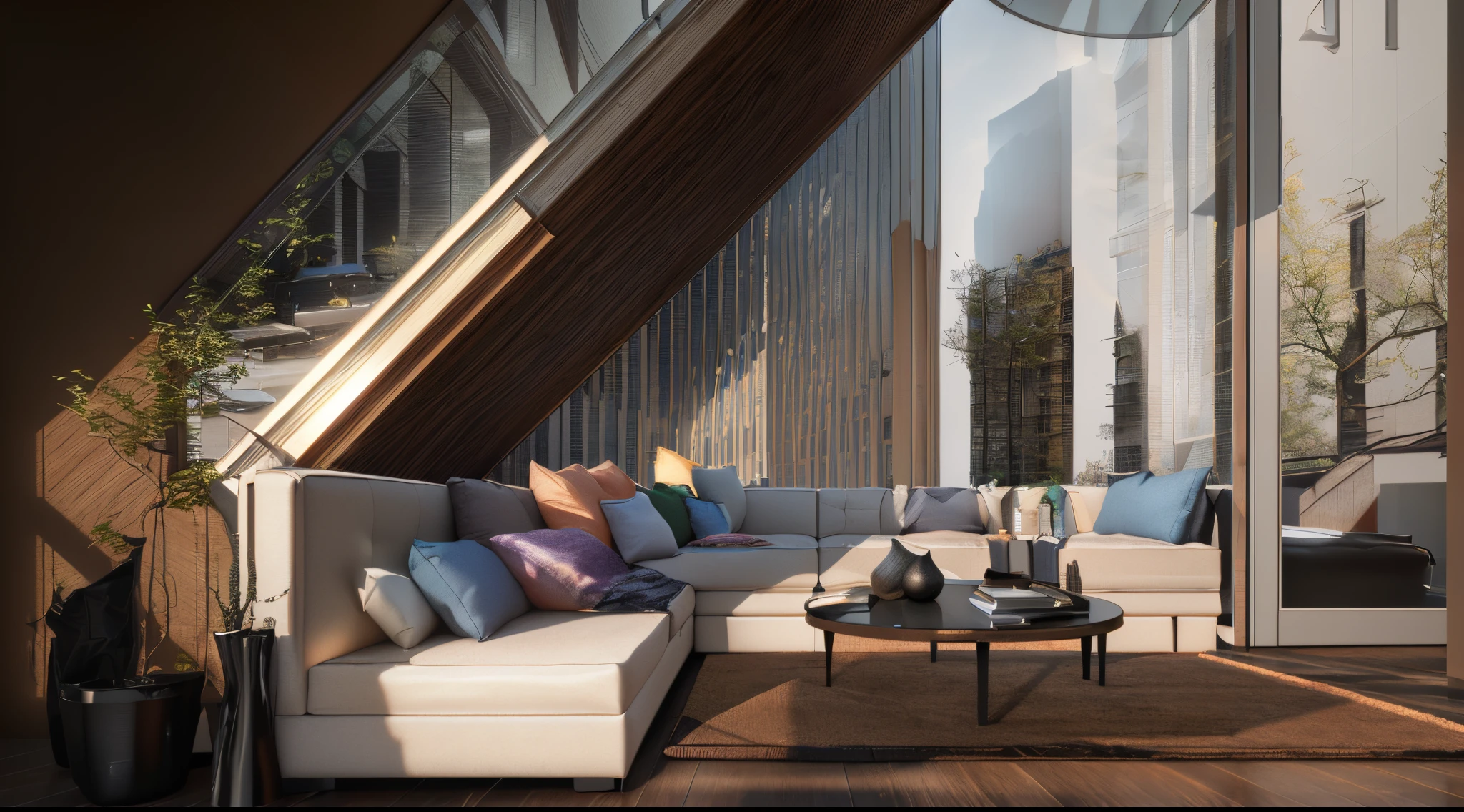 A sofa and a table in a room with large windows, building rendering, building rendering, archviz, archviz, detailed archviz render, architectural 3d render, with backdrop of natural light, Dramatic lighting rendering, Award-winning rendering, Vray rendering, archviz, dramatic rendering, atmospheric render, Encapsulated rendering, realistic physical rendering