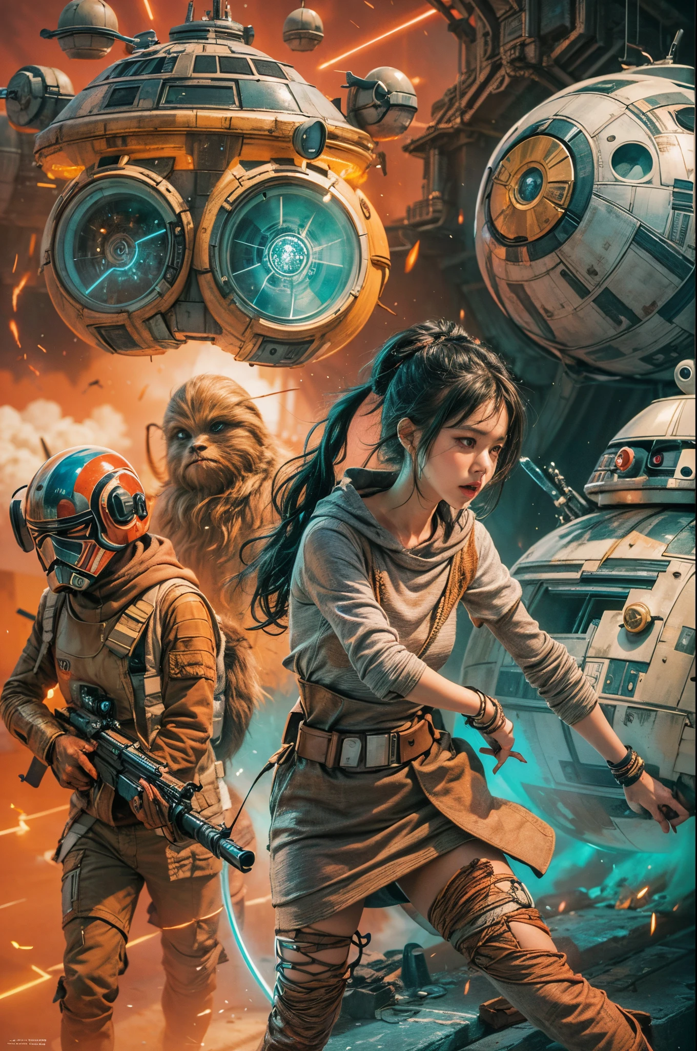 "((Animee)) book cover for Star Wars, dramatic scenes, ((expressive characters)), futuristic details, vibrant and ((captivating colors)), dynamic composition,