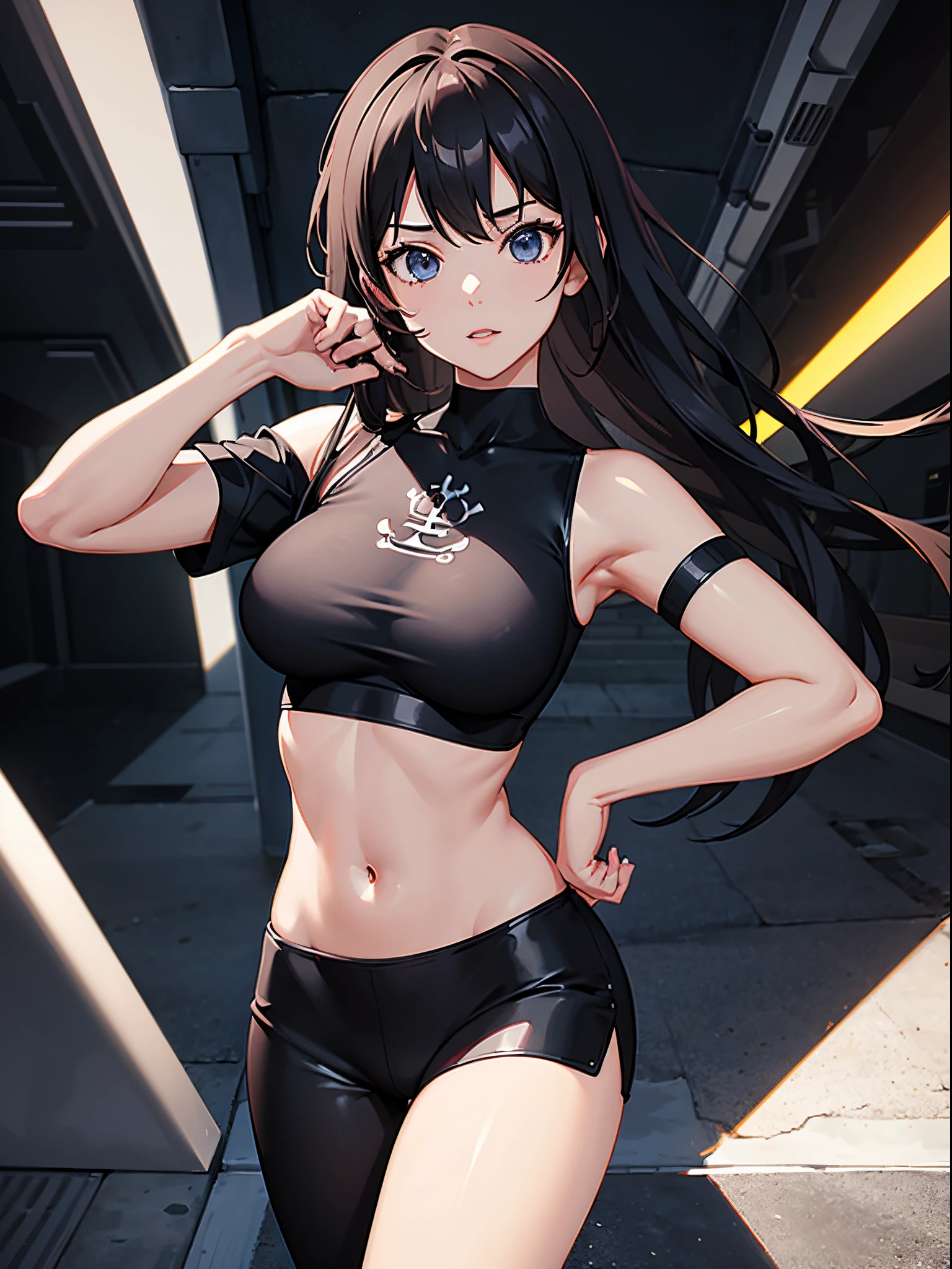 Woman wearing white short sleeves and black leggings posing for photo, Exposing the abdomen，The figure is good，The head is not exposed，[ 4K realism ]!!, [ 4K realism ]!!!, [ 4K digital art ]!!, Realistic shadow perfect body, realisticlying!!!!!!! art-style, photorealistic anime, by Shitao, Popular topics on cgstation, Casual pose, realistic anime 3D style