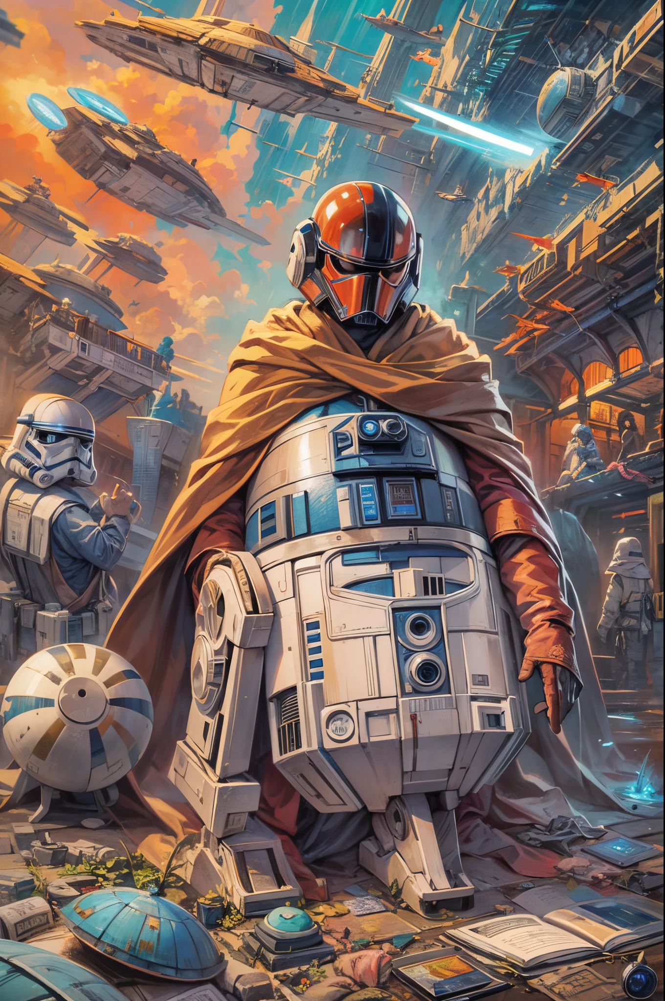 "((Animee)) book cover for Star Wars, dramatic scenes, ((expressive characters)), futuristic details, vibrant and ((captivating colors)), dynamic composition,