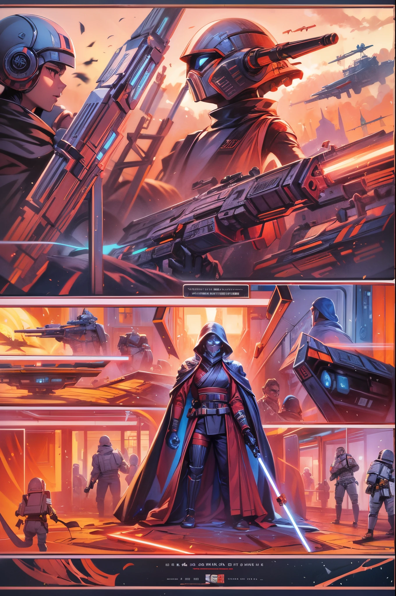 "((Animee)) book cover for Star Wars, dramatic scenes, ((expressive characters)), futuristic details, vibrant and ((captivating colors)), dynamic composition,