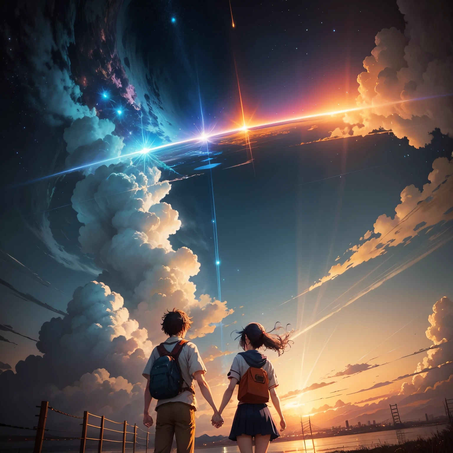 《Your name》The main characters hold hands.