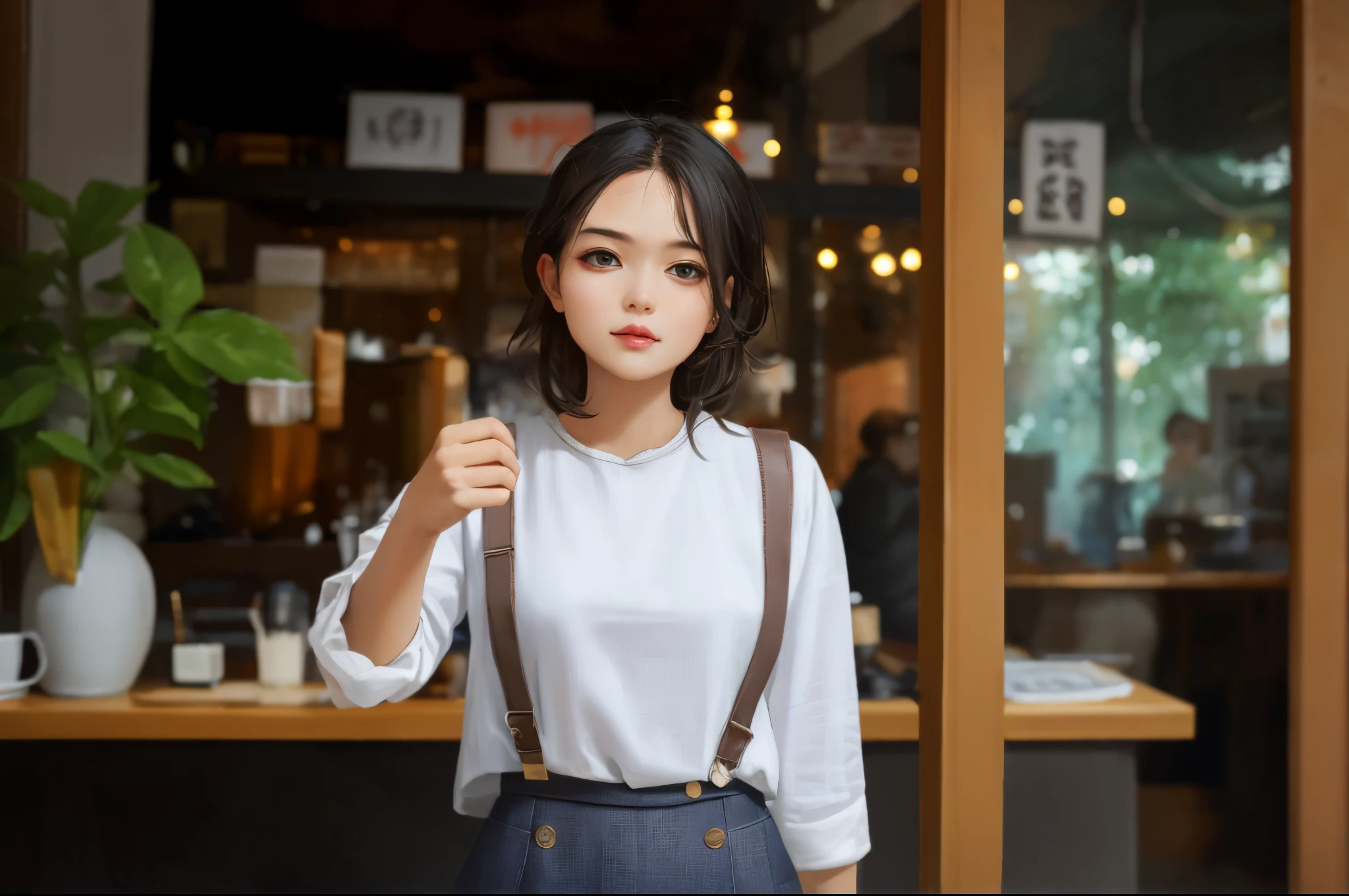 China&#39;s Little Boss，cook，a quality，femele，Chiquita，a skirt，Cute big breasts，Long gray hair，largeeyes，Japanese style manga，Premium，White cheongsam，Red bandana