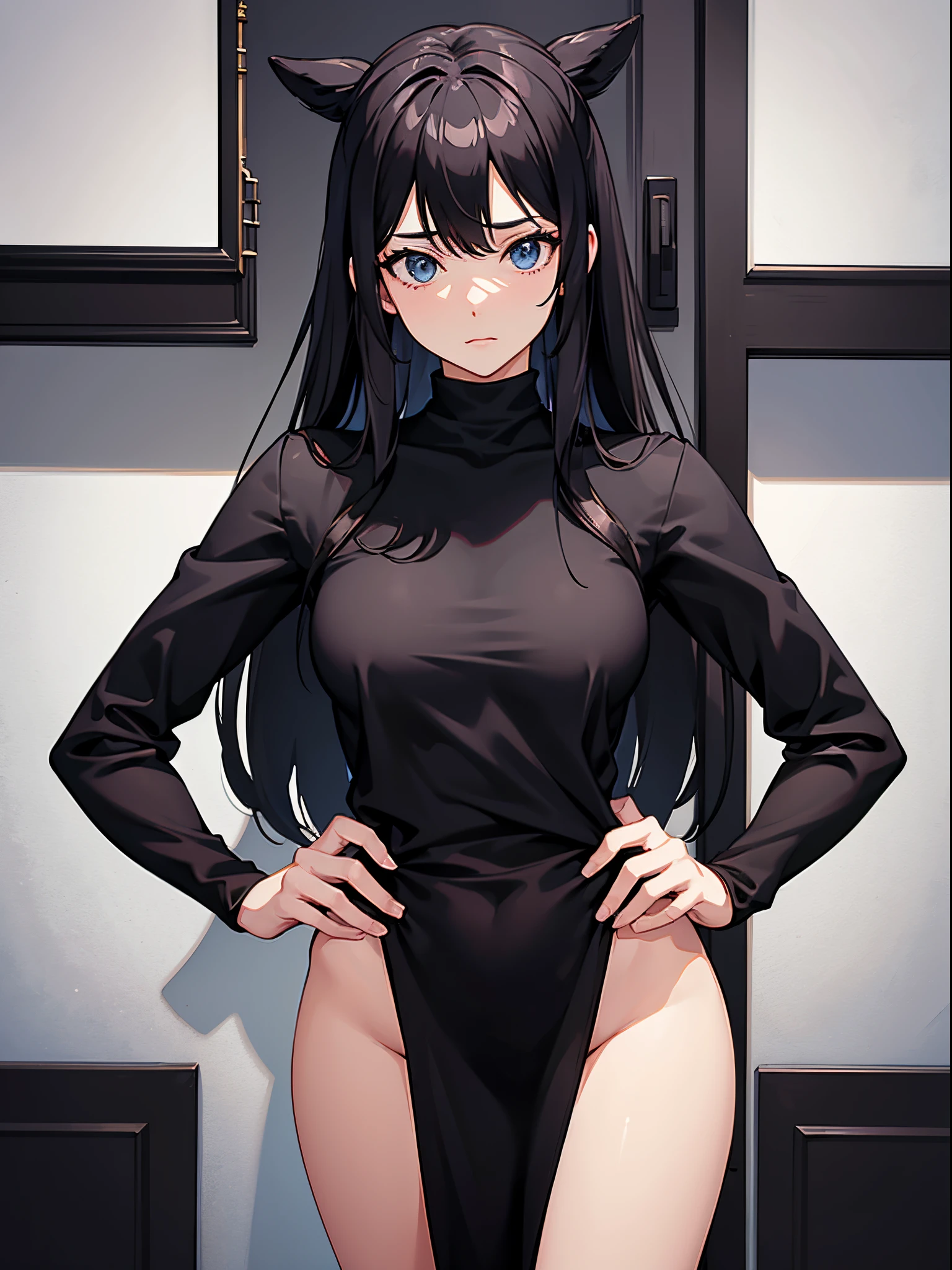 A woman who is，Wear black leggings，Posing for photos leaning against the door, The head is not exposed，Wearing half-sleeved upper body，[ 4K realism ]!!, [ 4K realism ]!!!, [ 4K digital art ]!!, Realistic shadow perfect body, realisticlying!!!!!!! art-style, photorealistic anime, by Shitao, Popular topics on cgstation, Casual pose, realistic anime 3D style