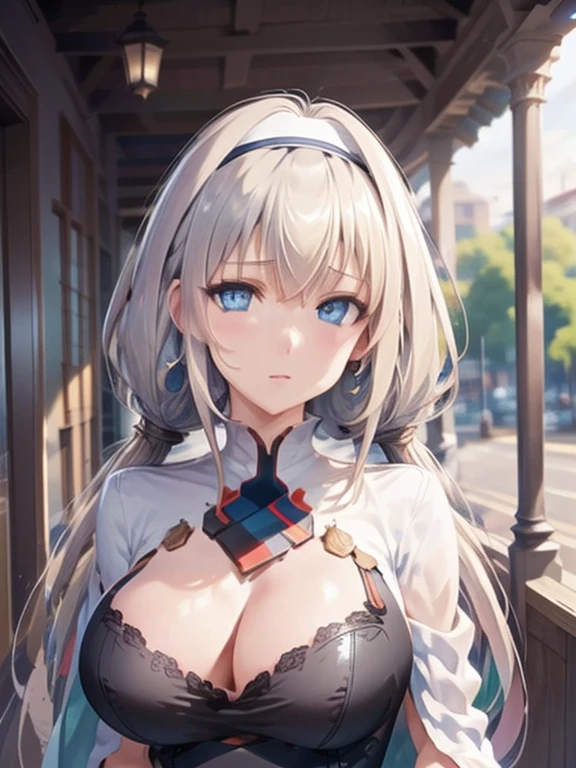 Best Quality, masutepiece,White hair, Blue eyes, Upper body,luxurious backdrop,{{{masterpiece}}}, {{{best quality}}}, {{ultra-detailed}}, {illustration}, {{an extremely delicate and beautiful}}, (perfect eyes), (perfect face), elegant and delicate features, extremely detailed CG, unity 8k wallpaper,1girl in, Flowing hair, Mitsuba G
