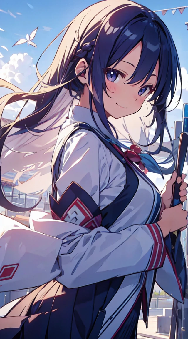 masutepiece, Best Quality,Illustration, Wallpaper, ultra -detail,  1beautiful girl、Hair fluttering in the wind、♡、Futomo、Poses in motion、A slight smil