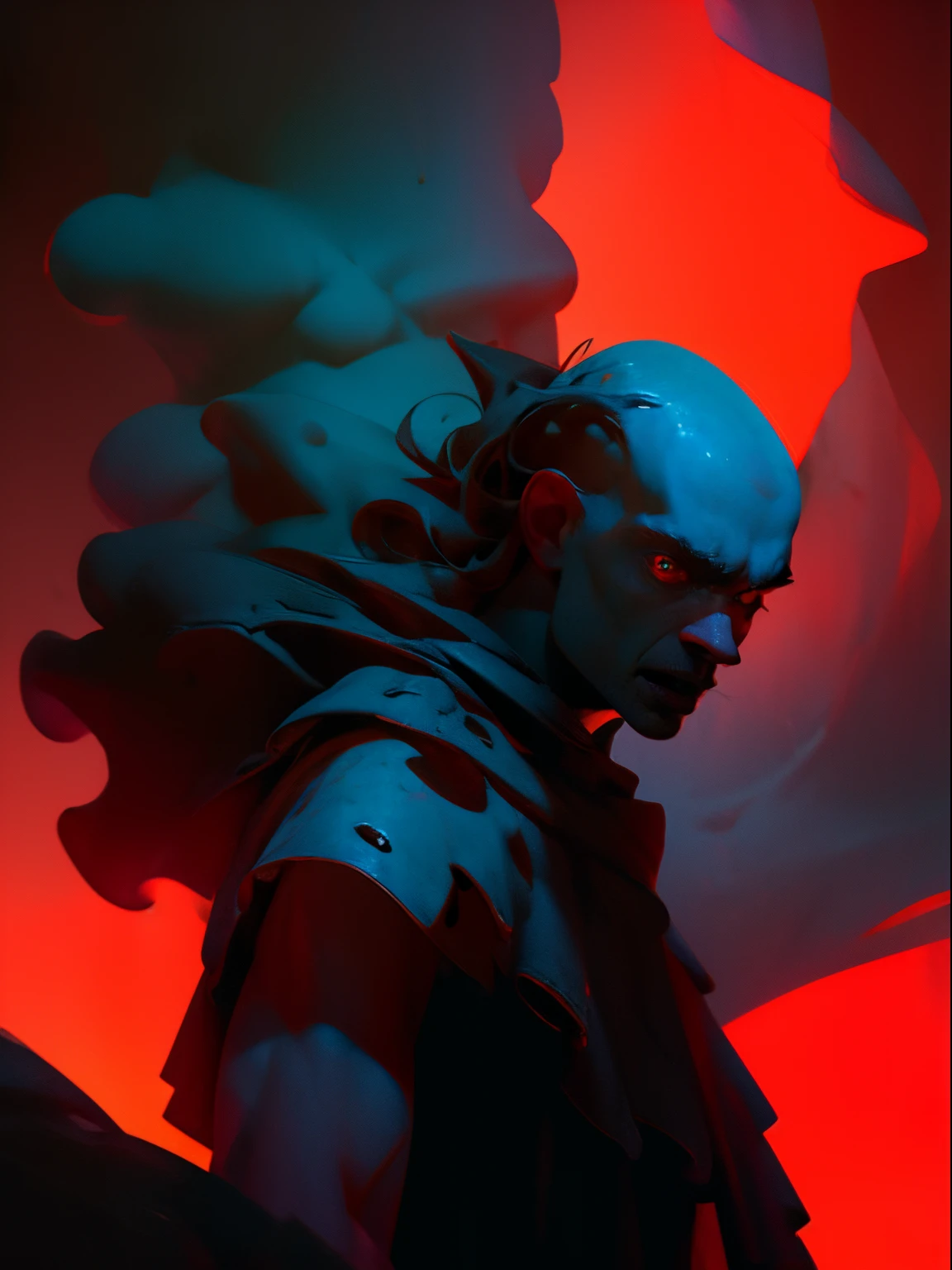 A man walking into a haunted house, frightened look, screaming man, ((Background: haunted house)), shooting from the front, (((evil))), (red colored background), horror movie, dreary, magnificent, fog, low key, at night, (RAW photo, 4K, Realistic, Exquisitely Detailed Skin), Masterpiece, Best quality, offcial art, Unity 8k wallpaper, Ultra detailed,(Soft lighting), Cinematic light,