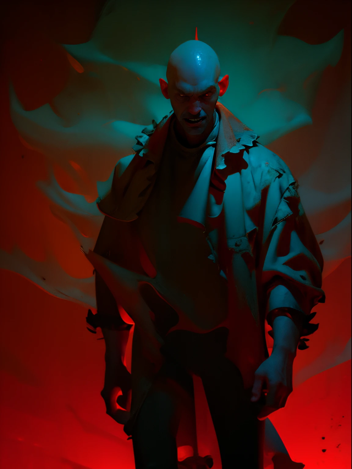 A man walking into a haunted house, frightened look, screaming man, ((Background: haunted house)), shooting from the front, (((evil))), (red colored background), horror movie, dreary, magnificent, fog, low key, at night, (RAW photo, 4K, Realistic, Exquisitely Detailed Skin), Masterpiece, Best quality, offcial art, Unity 8k wallpaper, Ultra detailed,(Soft lighting), Cinematic light,